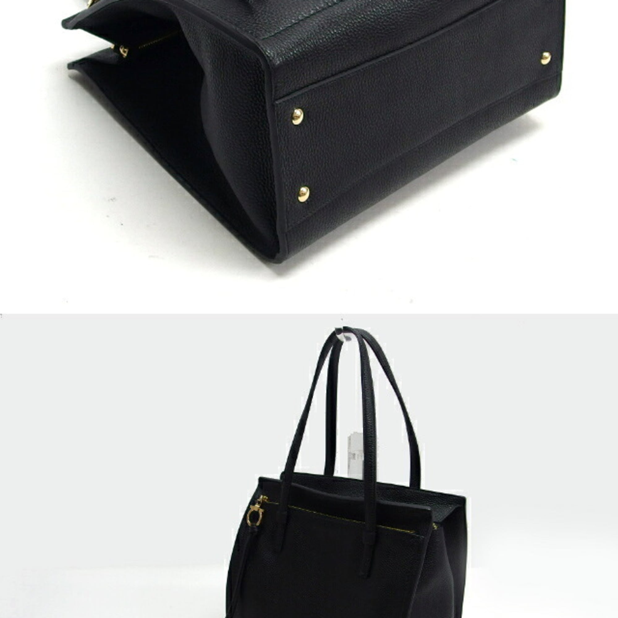 Salvatore Ferragamo Gancini Black Leather Shoulder Bag Tote Bag (Pre-Owned)