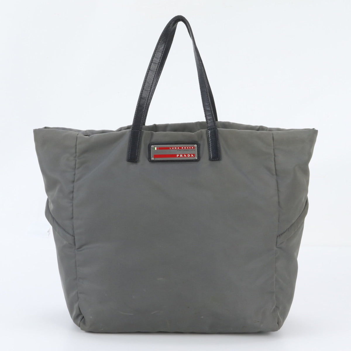 Pradasports Gray Leather Nylon Shoulder Bag Tote Bag (Pre-Owned)