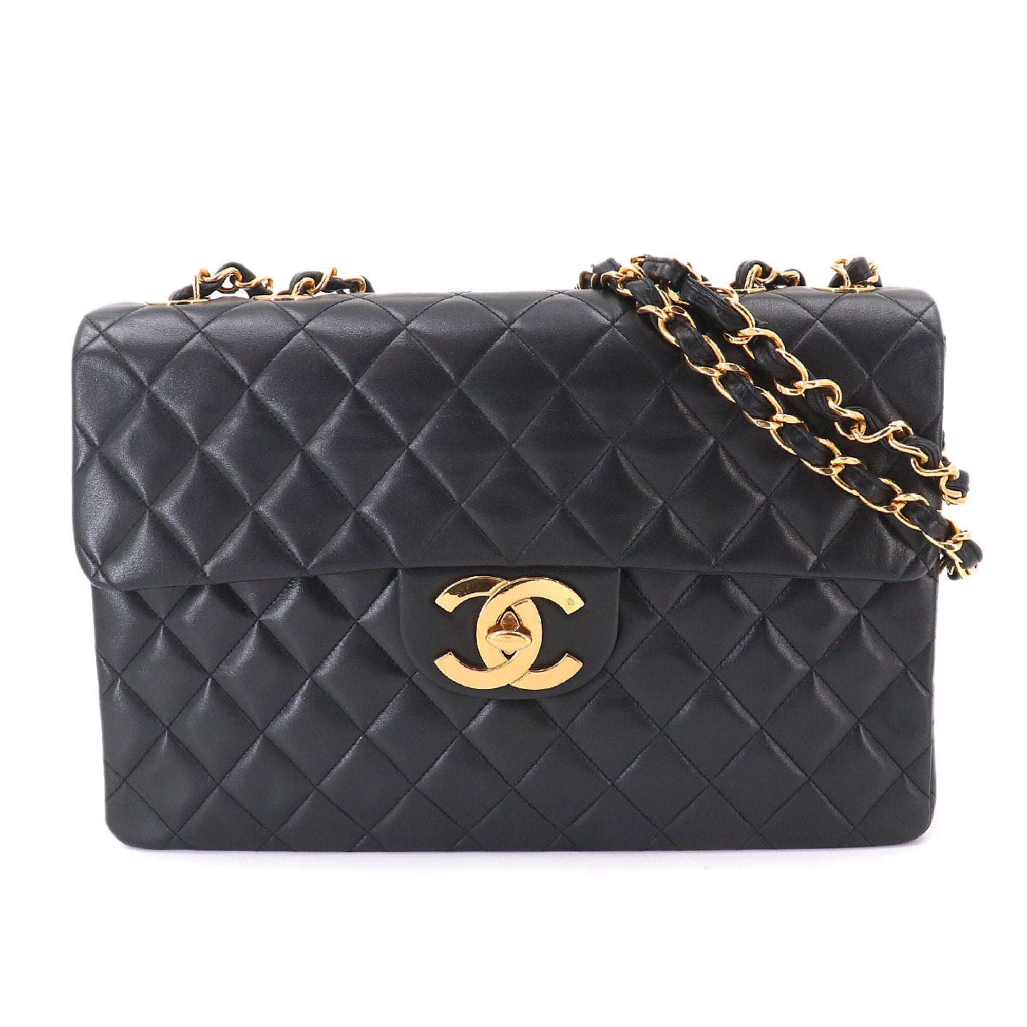 Chanel Matelasse Black Leather Handbag Shoulder Bag (Pre-Owned)