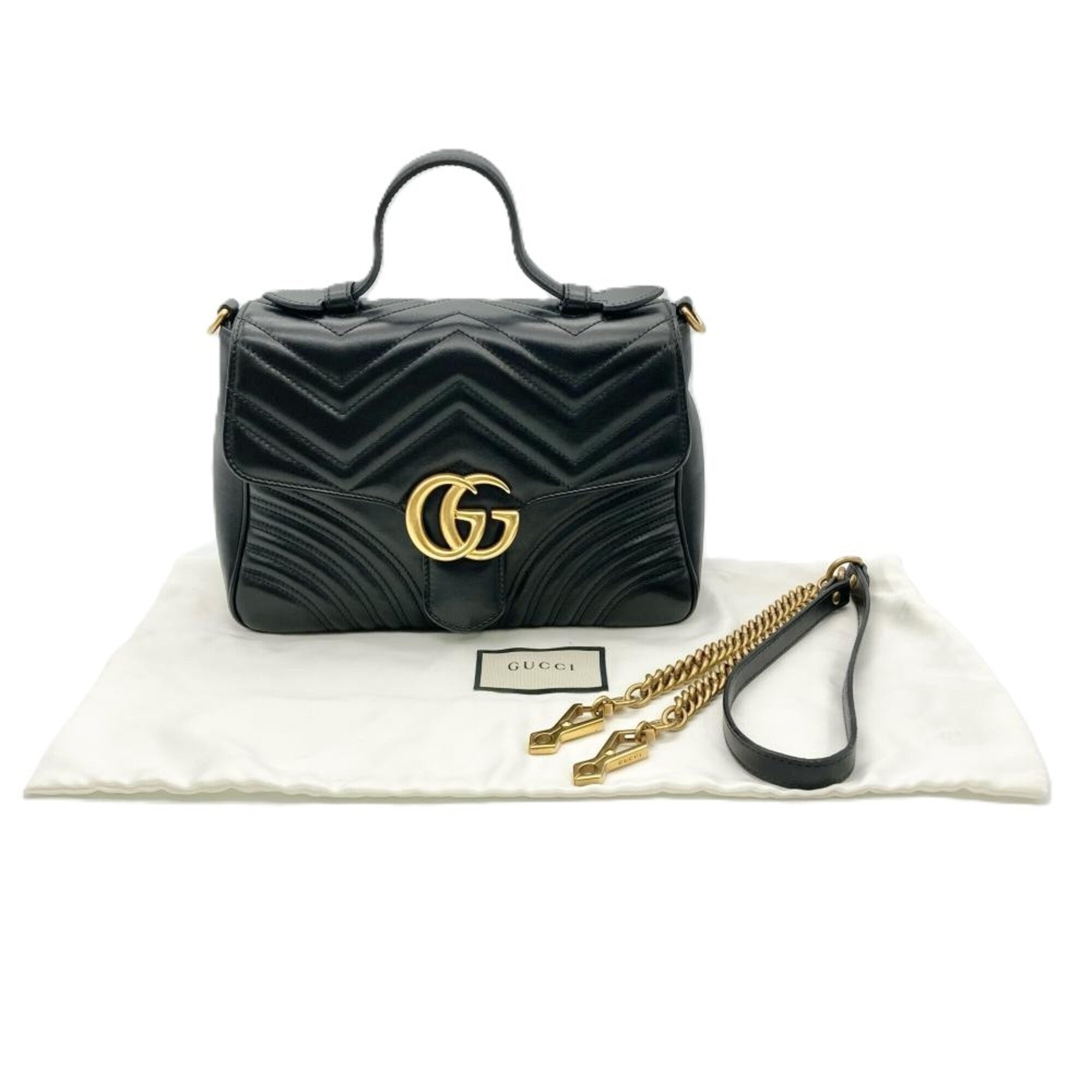Gucci Gg Marmont Black Leather Handbag Shoulder Bag (Pre-Owned)