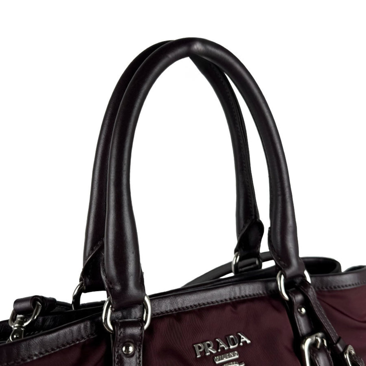 Prada Bordeaux Nylon Leather Handbag Shoulder Bag (Pre-Owned)