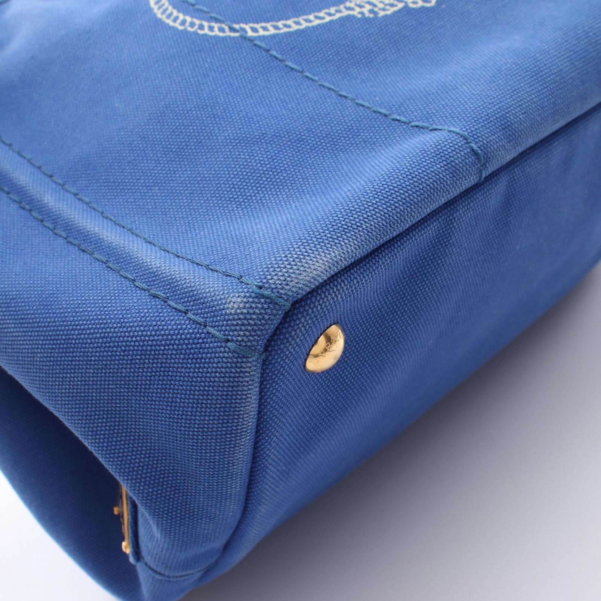 Prada Blue Canvas Handbag Tote Bag (Pre-Owned)
