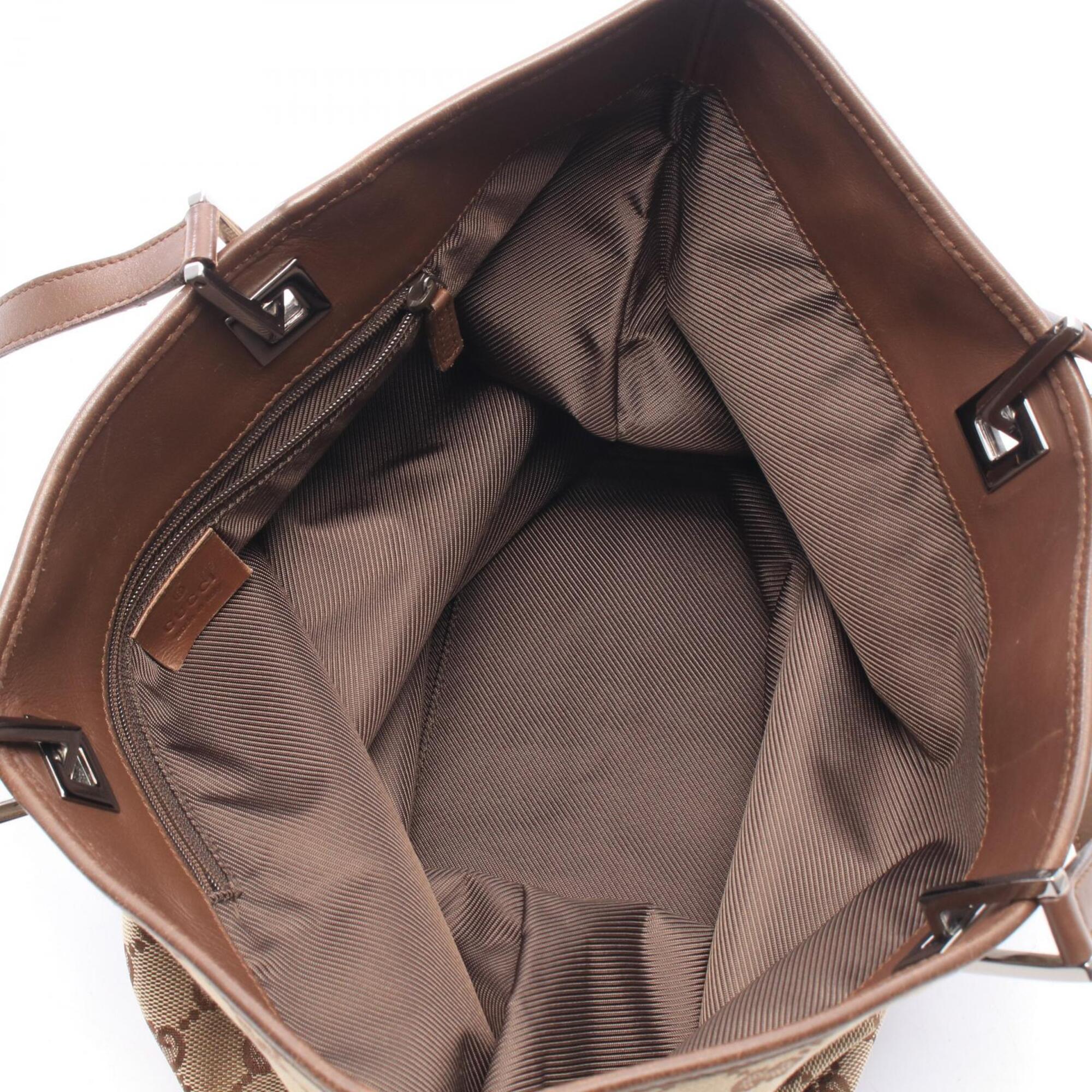 Gucci Beige Brown Gg Canvas Leather Handbag Tote Bag (Pre-Owned)