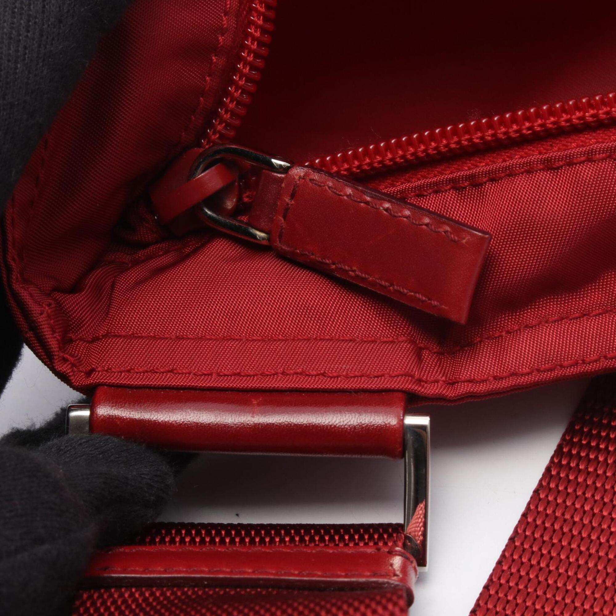 Prada Red Color Nylon Leather Handbag Shoulder Bag (Pre-Owned)
