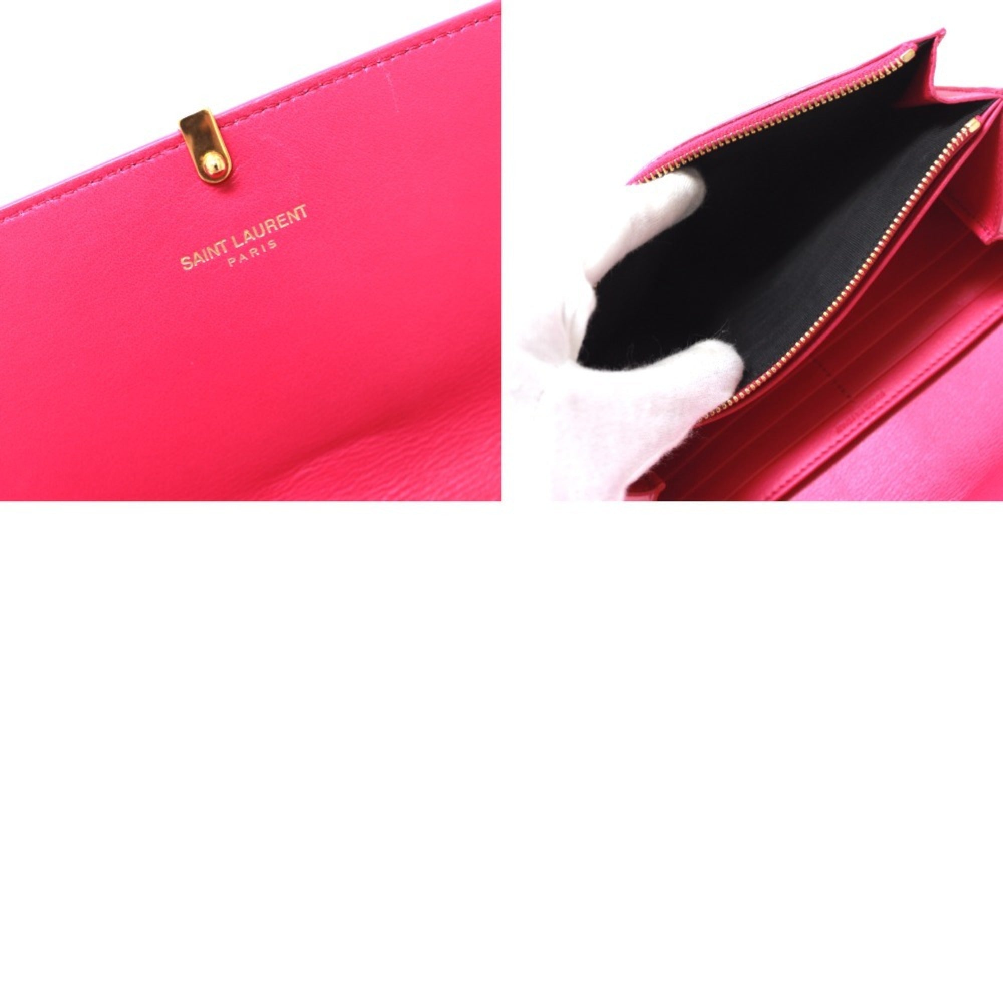 Yves Saint Laurent Pink Leather Long Wallet (Bi-Fold) (Pre-Owned)