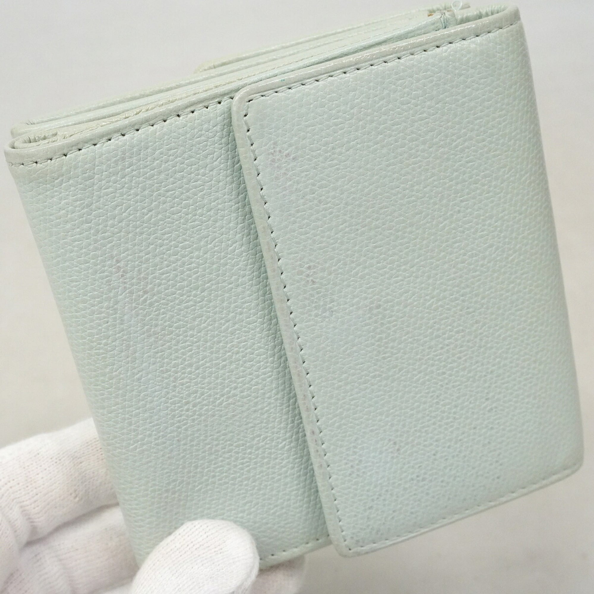 Chanel Light Green Grained Calfskin Wallet (Tri-Fold) (Pre-Owned)