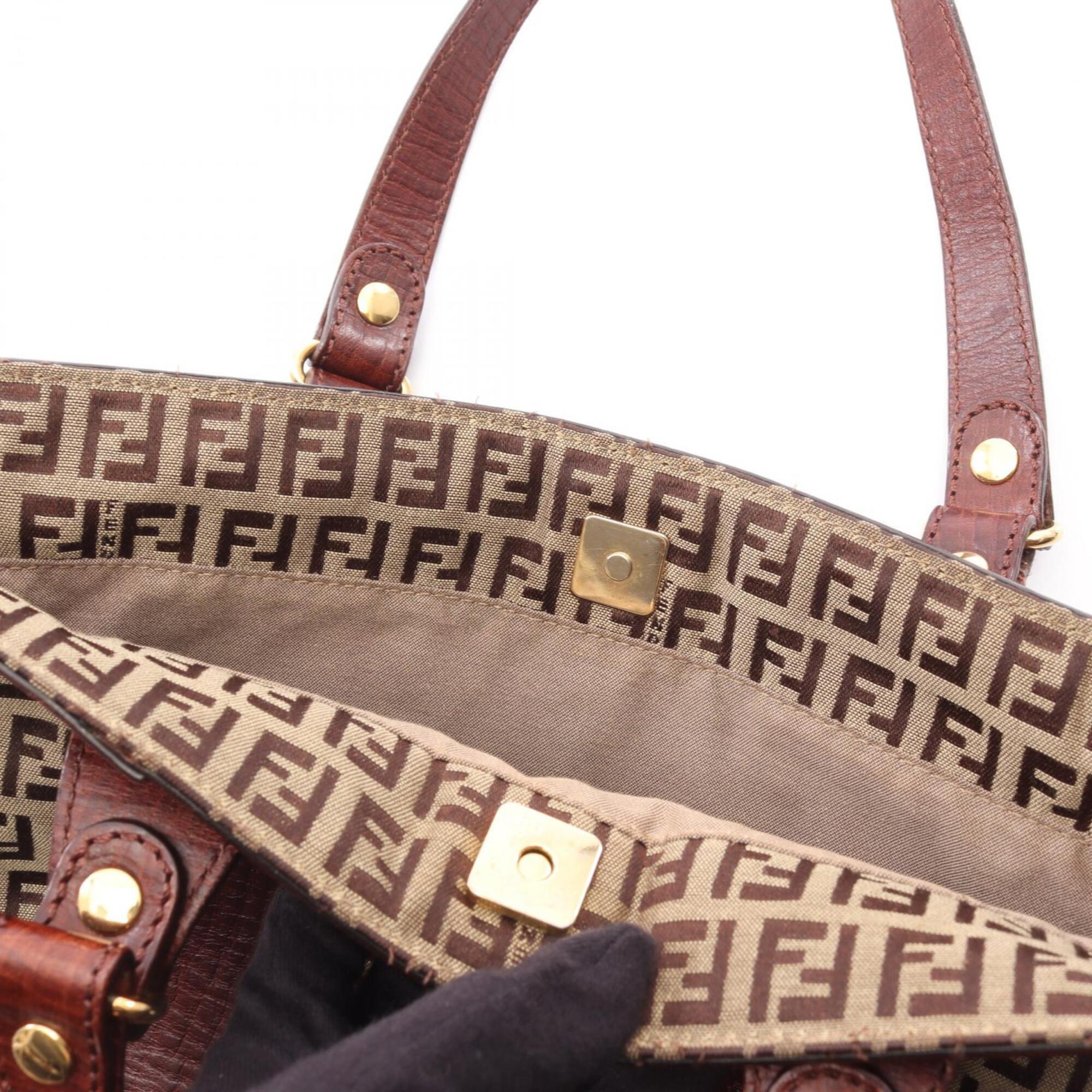 Fendi Beige Brown Canvas Leather Handbag Tote Bag (Pre-Owned)
