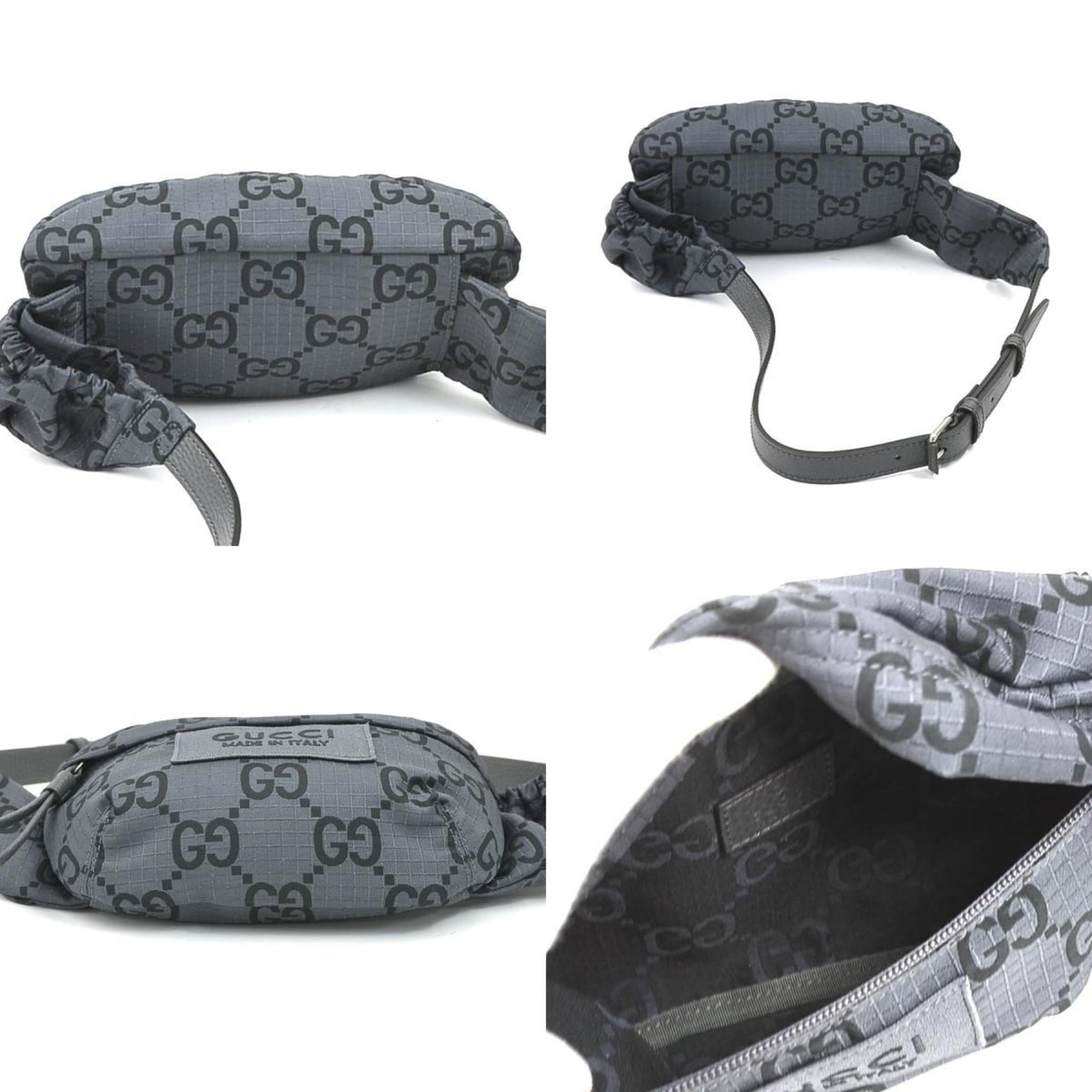 Gucci Black Gray Nylon Leather Fanny Pack Sling Bag (Pre-Owned)
