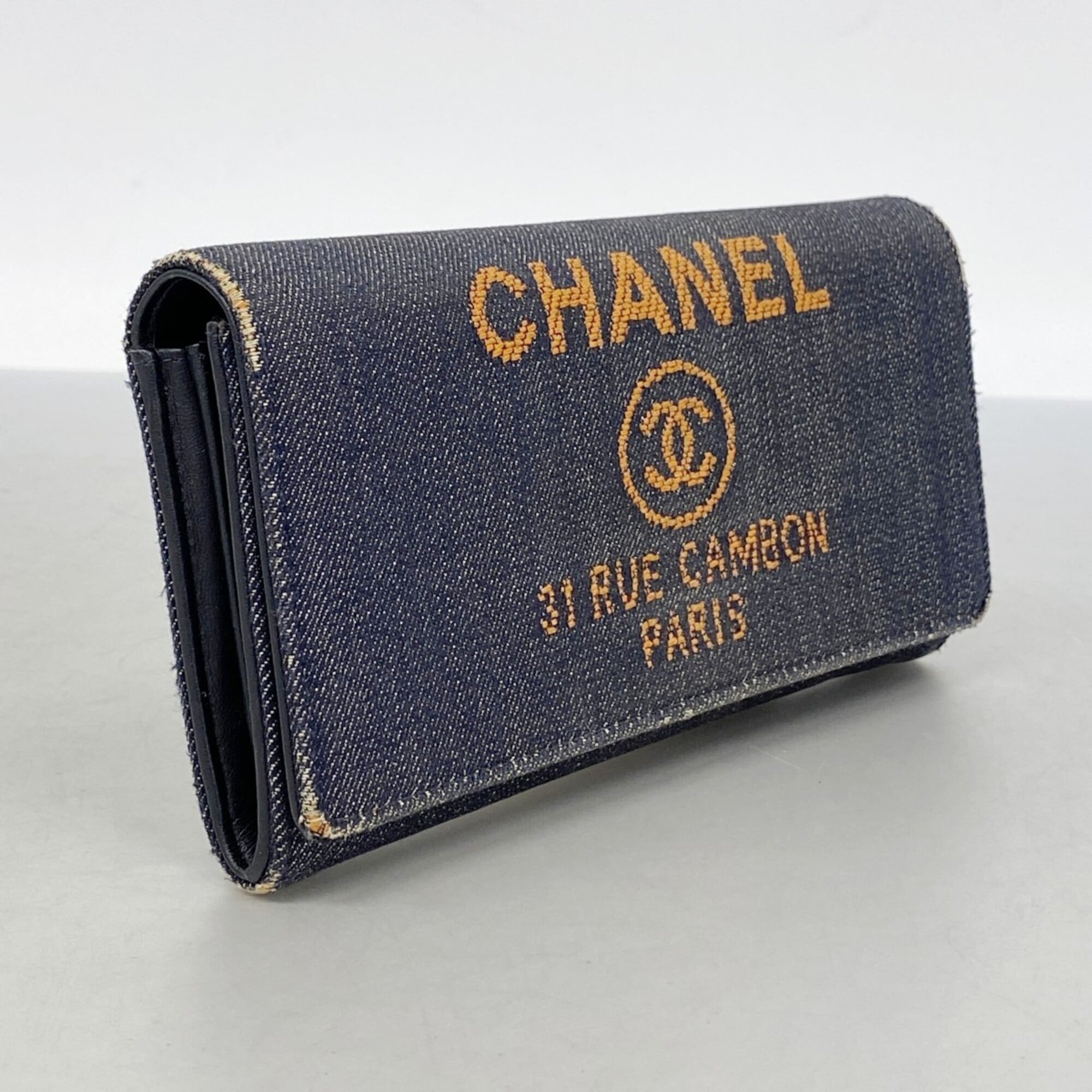 Chanel Black Orange Denim Long Wallet (Bi-Fold) (Pre-Owned)