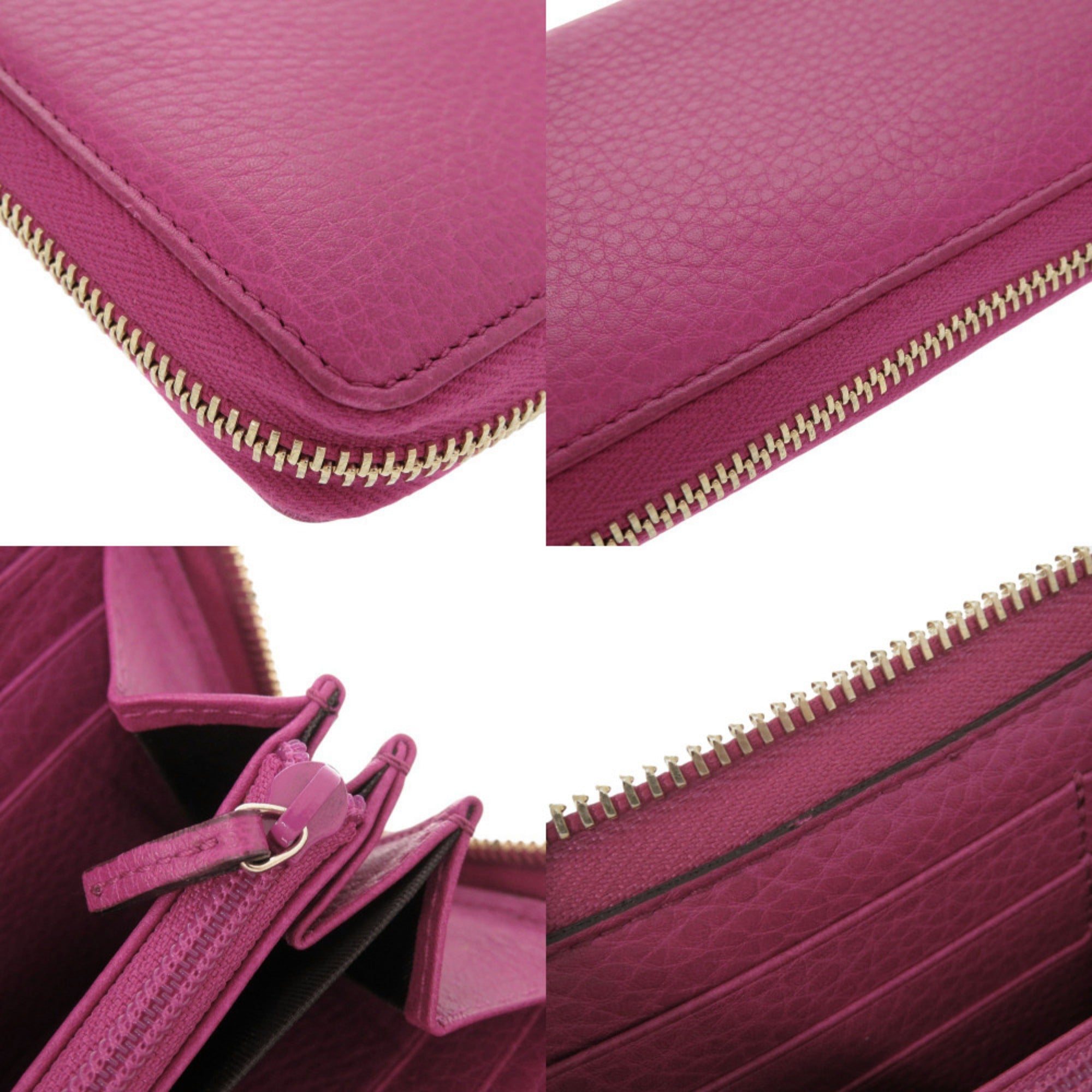 Gucci Bamboo Pink Bamboo Leather Long Wallet (Bi-Fold) (Pre-Owned)