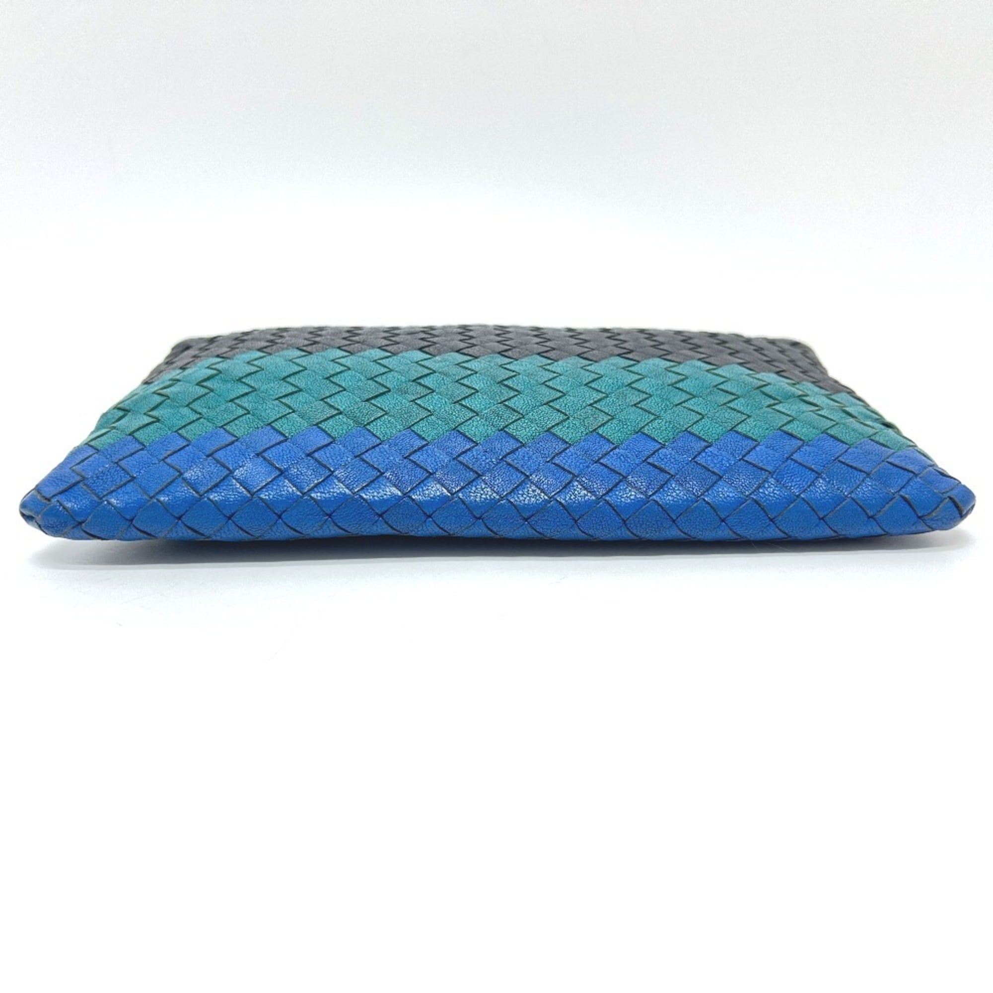 Bottega Veneta Intrecciato Black Blue Green Intrecciato Clutch Bag Pouch (Pre-Owned)