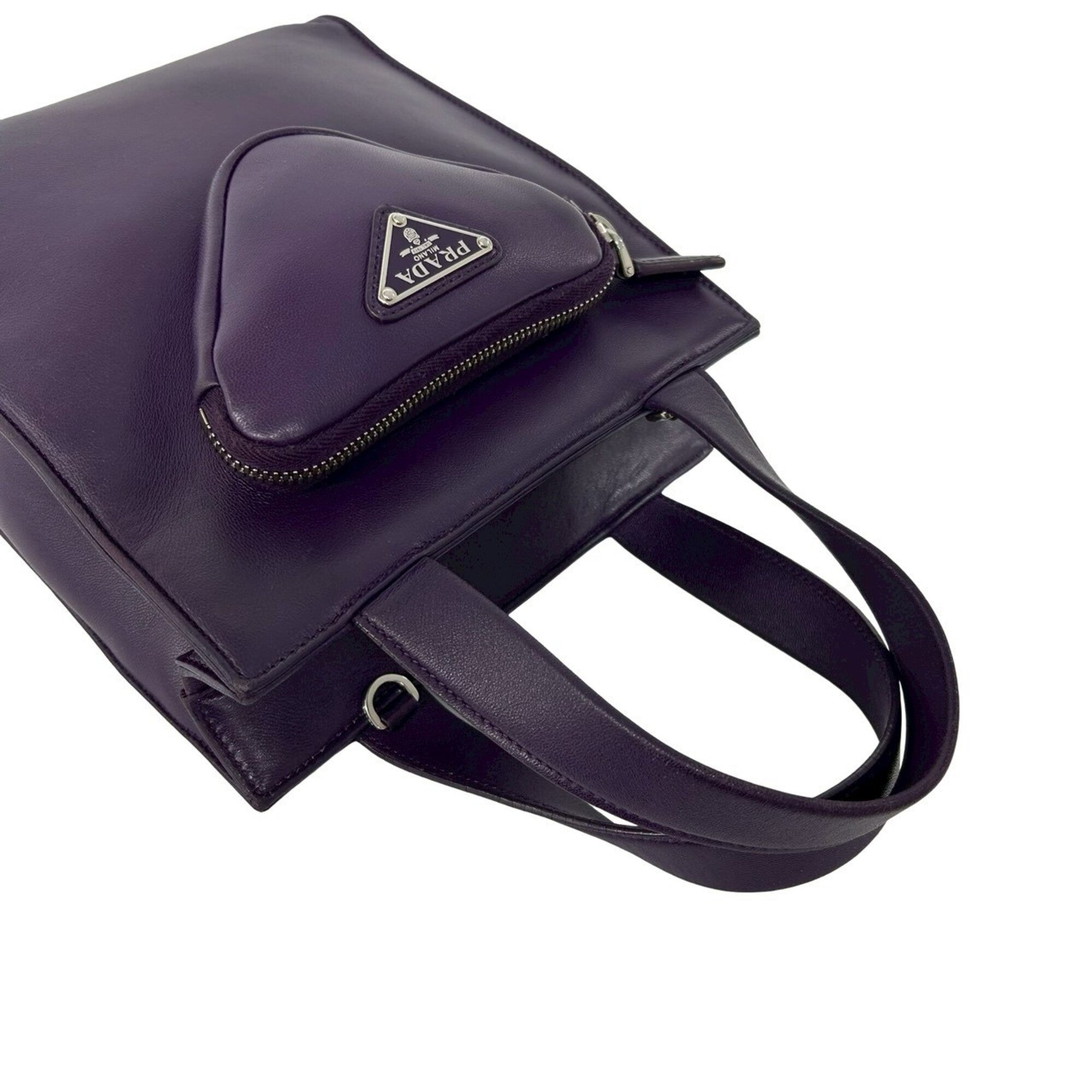 Prada Purple Leather Handbag Shoulder Bag Tote Bag (Pre-Owned)