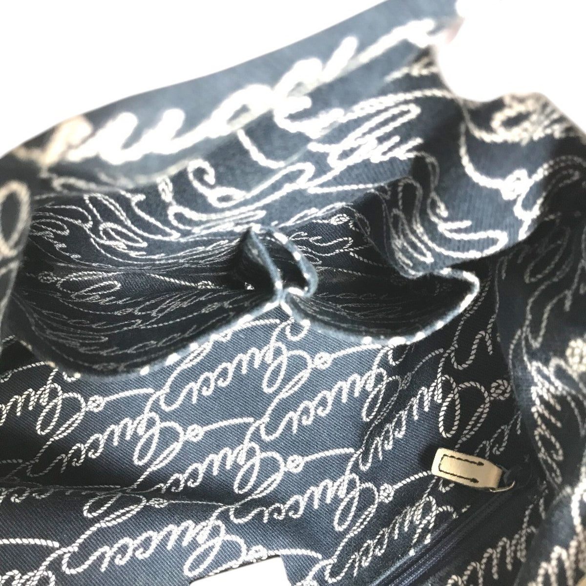 Gucci Gg Canvas Navy White Leather Canvas Handbag Shoulder Bag Tote Bag (Pre-Owned)
