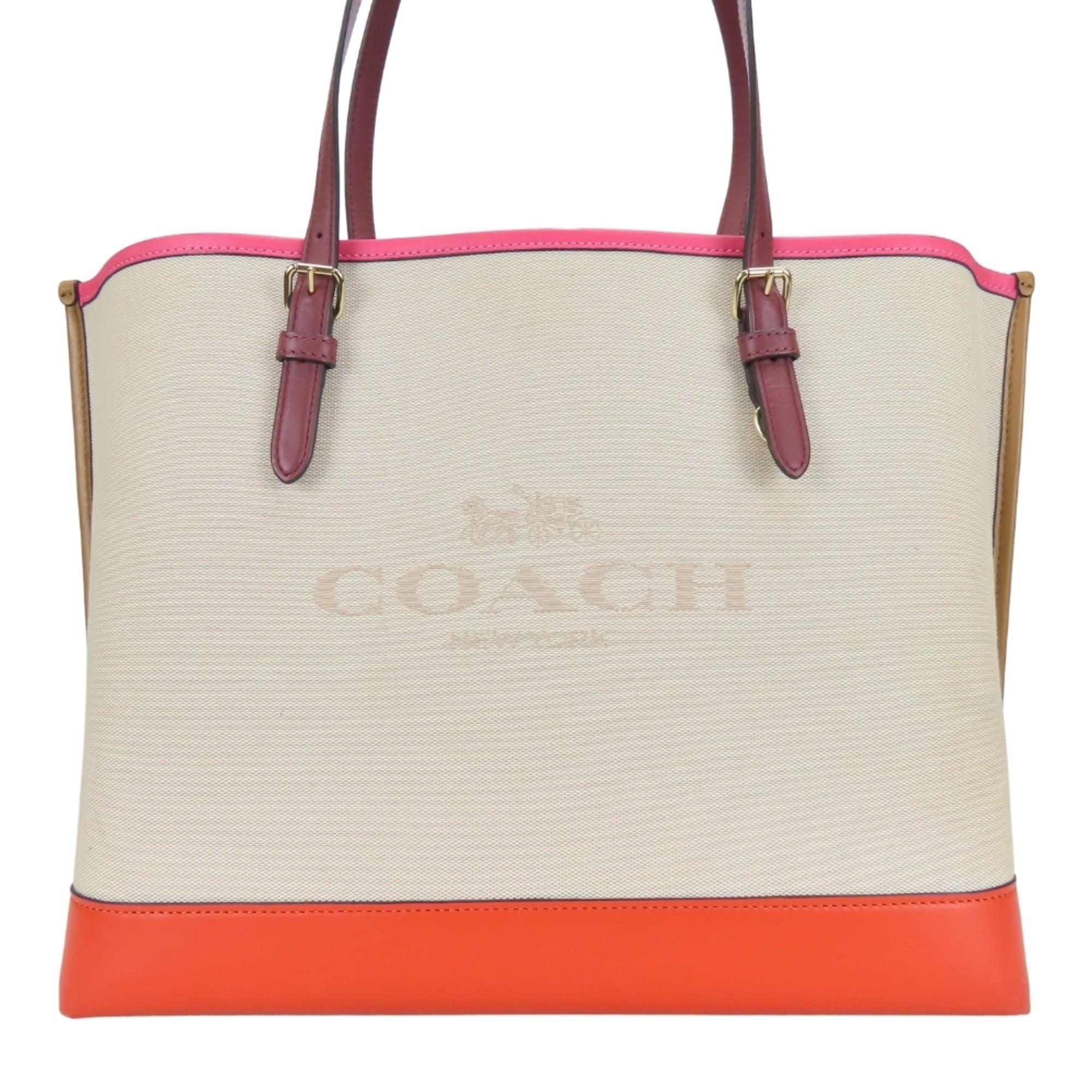Coach Beige Multi-Color Canvas Leather Tote Bag (Pre-Owned)