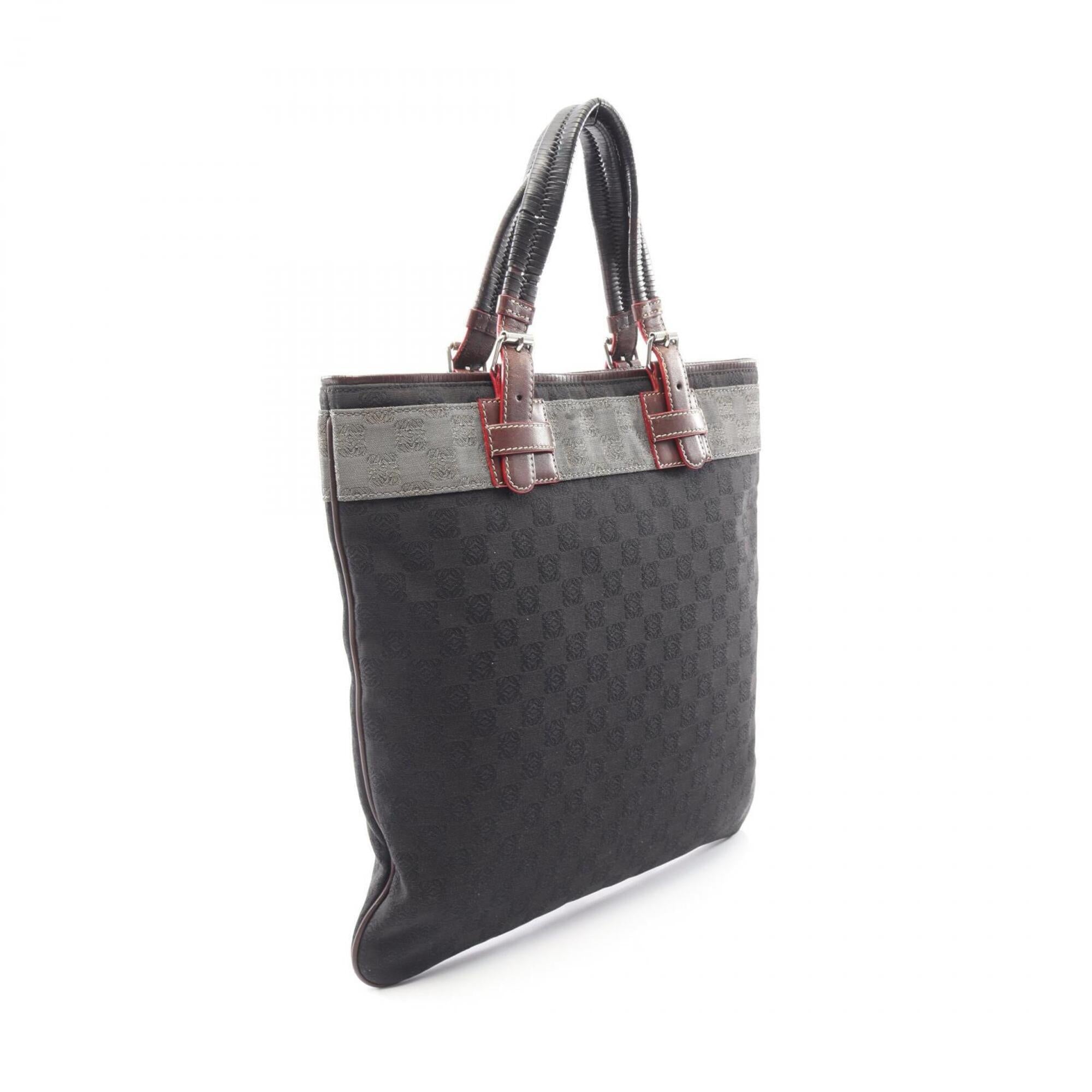 Loewe Black Brown Canvas Leather Handbag Tote Bag (Pre-Owned)