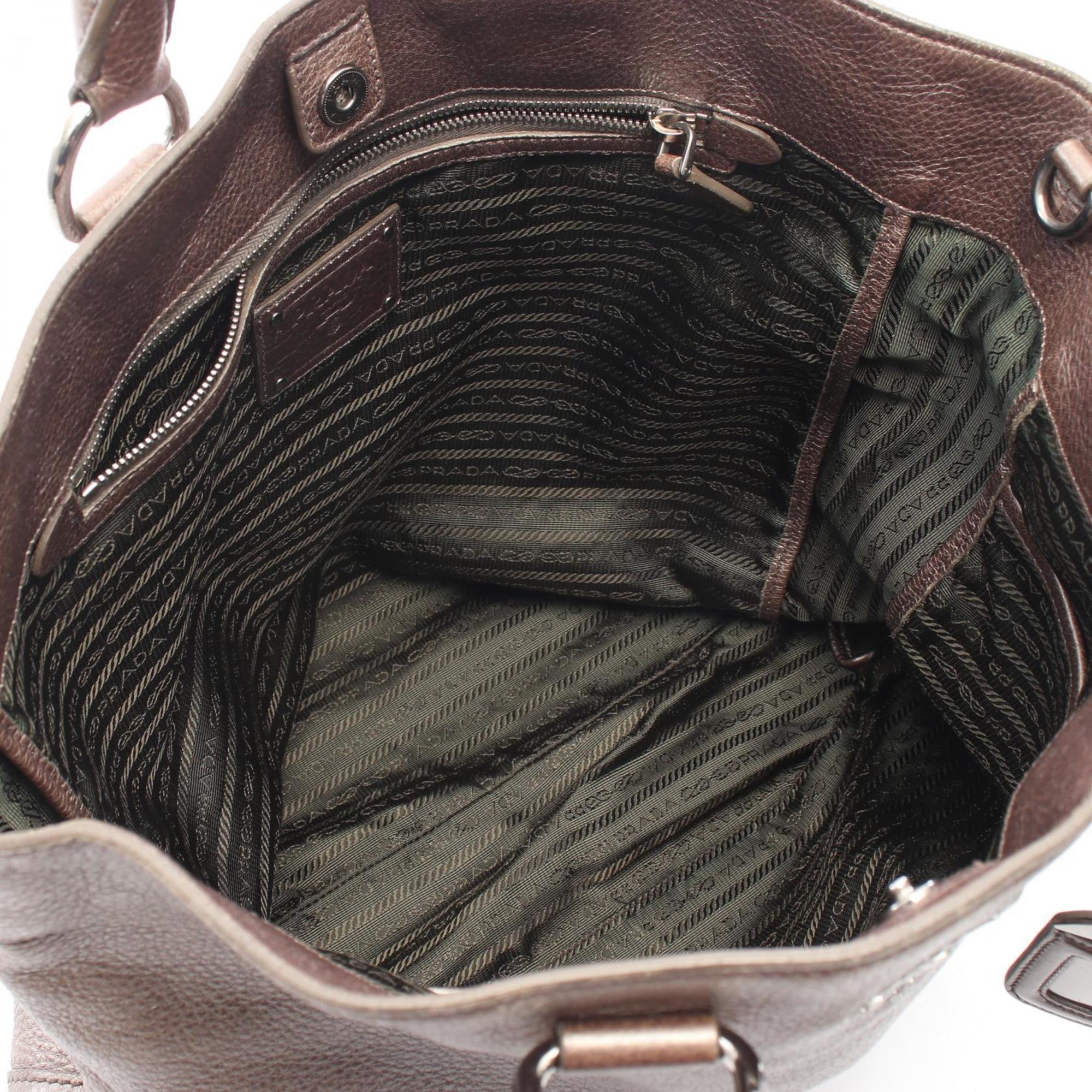 Prada Gray Leather Handbag Tote Bag (Pre-Owned)