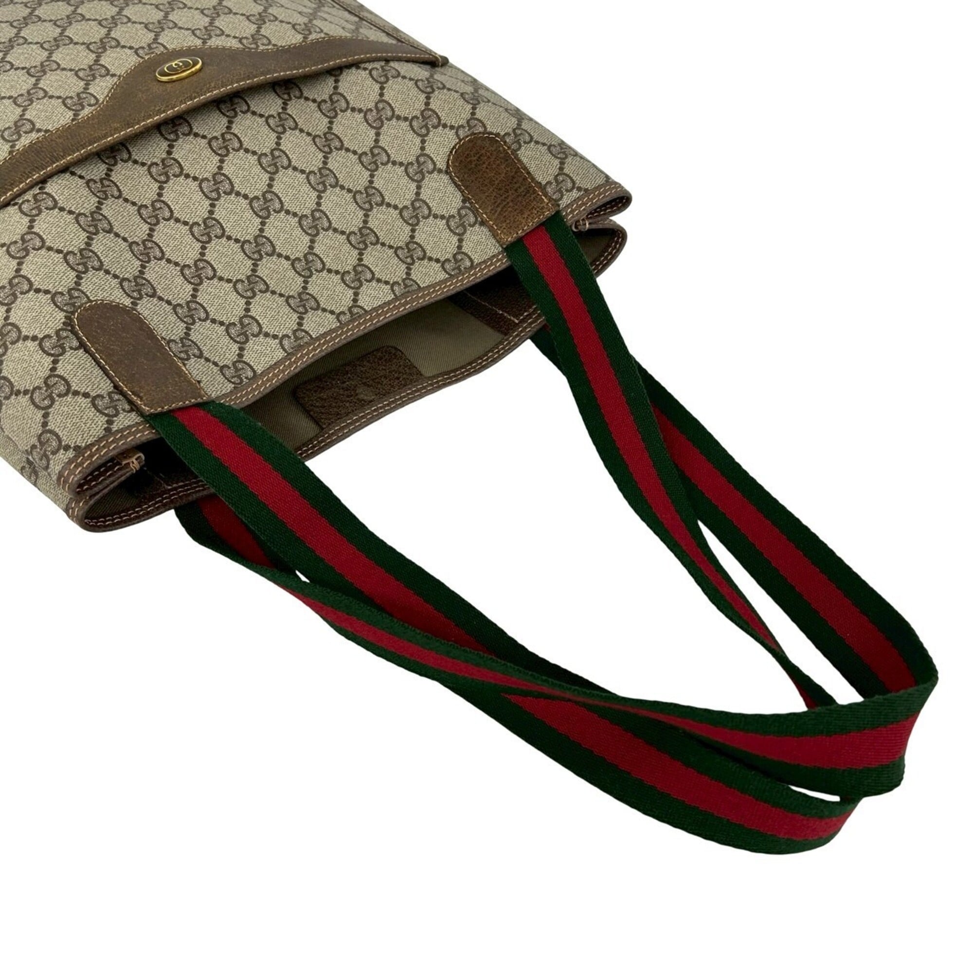 Gucci Brown Green Red Color Pvc Leather Handbag Tote Bag (Pre-Owned)
