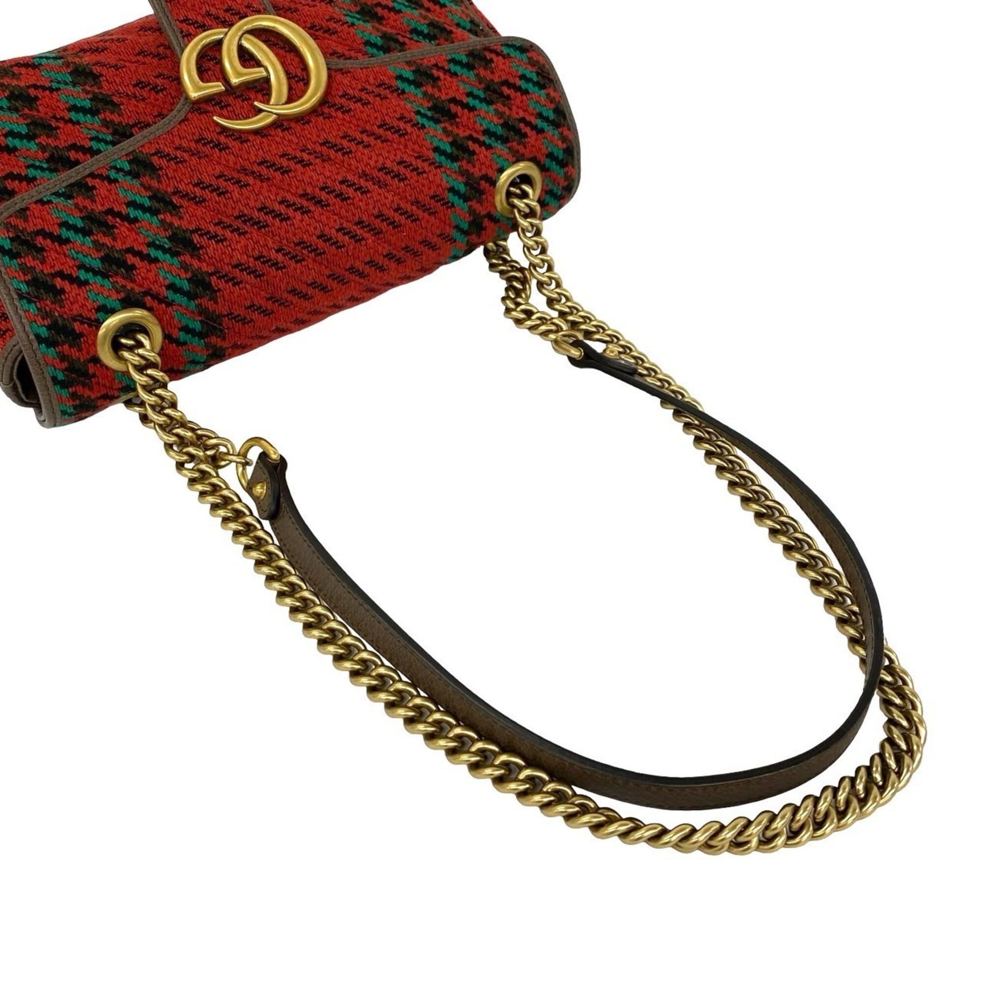 Gucci Red Color Tweed Leather Shoulder Bag (Pre-Owned)