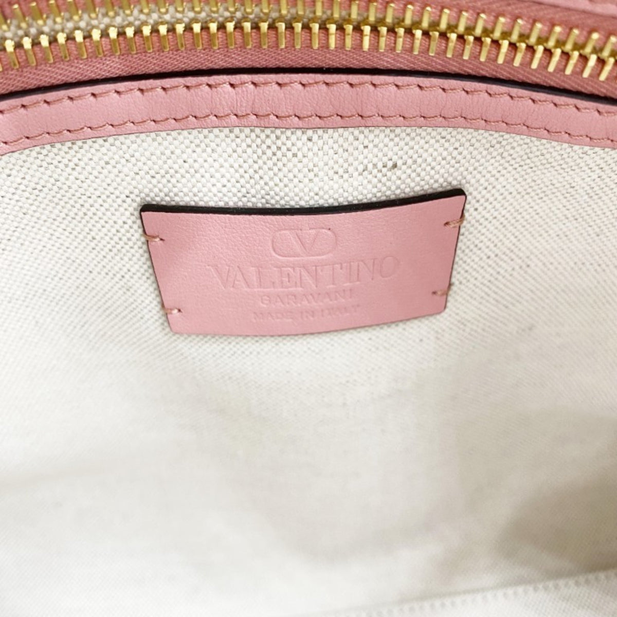 Valentino Garavani Beige Pink Canvas Leather Handbag Shoulder Bag Tote Bag (Pre-Owned)