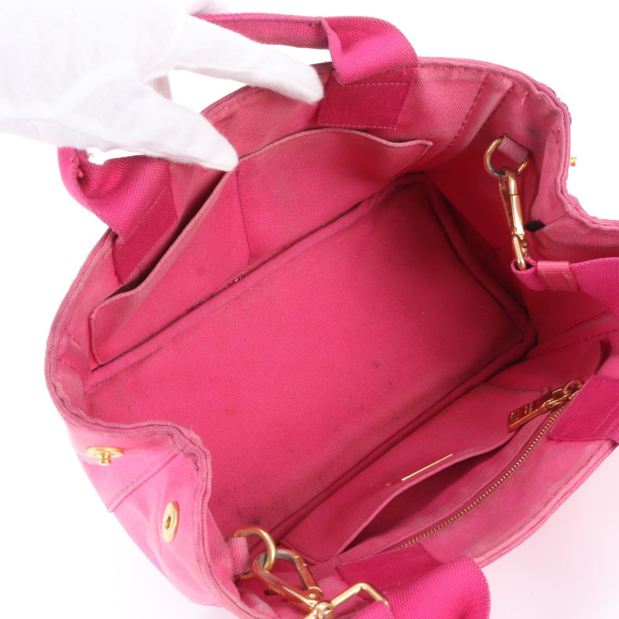 Prada Pink Leather Canvas Handbag Shoulder Bag Tote Bag (Pre-Owned)