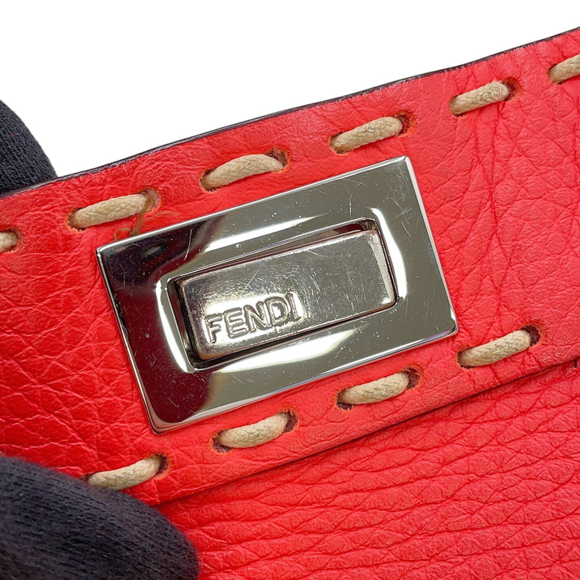 Fendi Peekaboo Orange Leather Handbag Shoulder Bag (Pre-Owned)