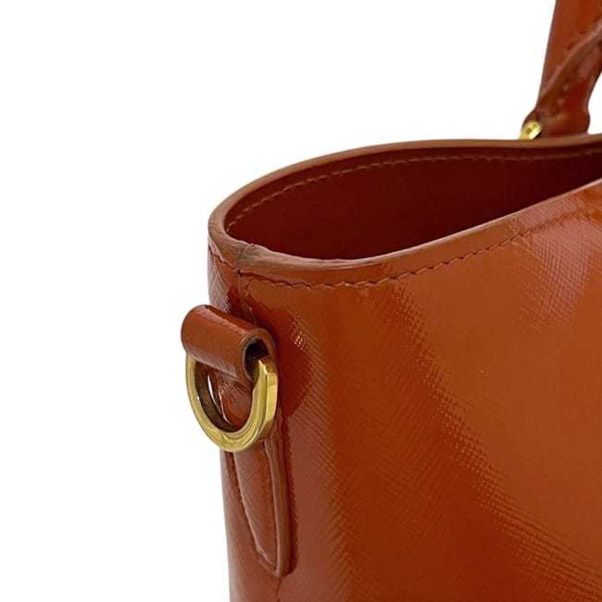 Prada Orange Patent Leather Leather Handbag Tote Bag (Pre-Owned)