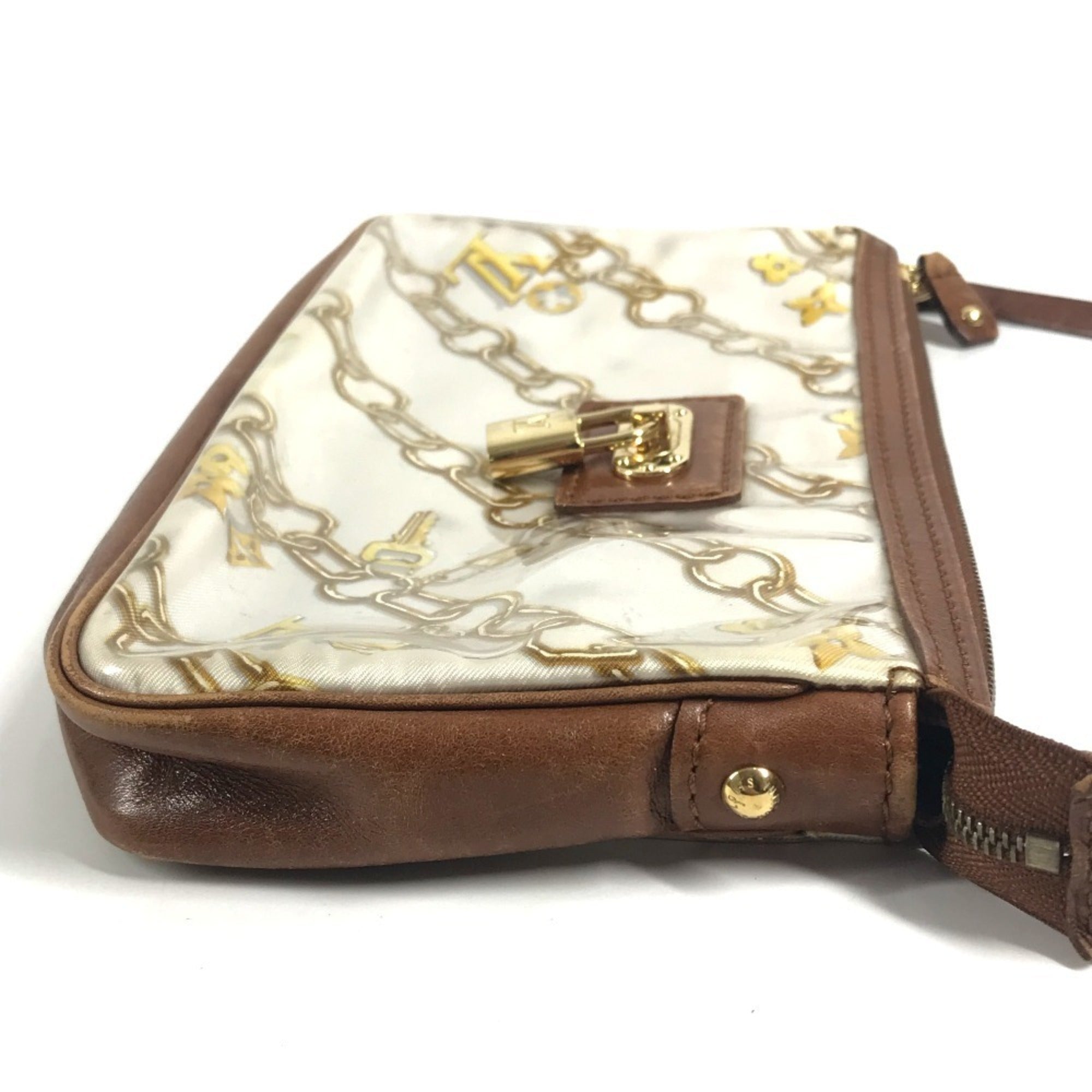 Louis Vuitton Brown White Vinyl Leather Handbag Pouch Shoulder Bag (Pre-Owned)