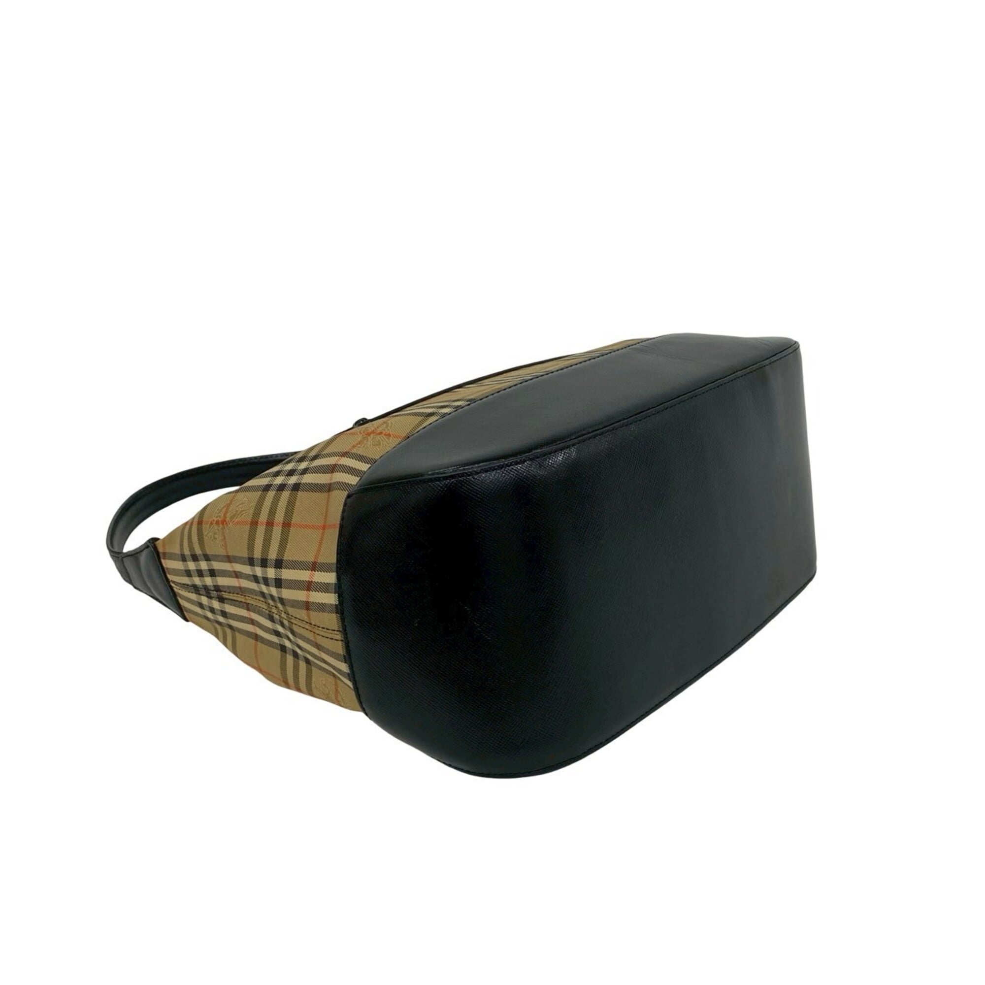 Burberry Beige Black Canvas Leather Shoulder Bag (Pre-Owned)
