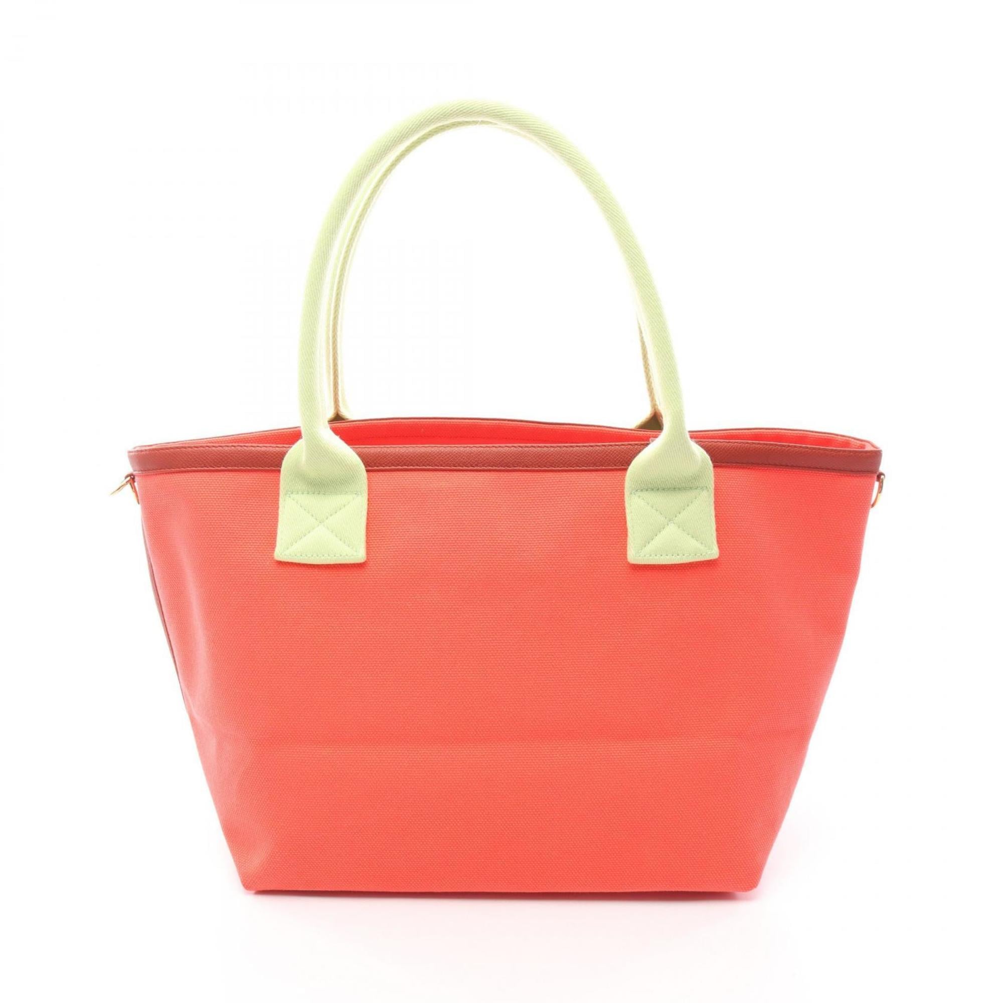 Hermes Brown Green Red Color Toile H Leather Tote Bag (Pre-Owned)