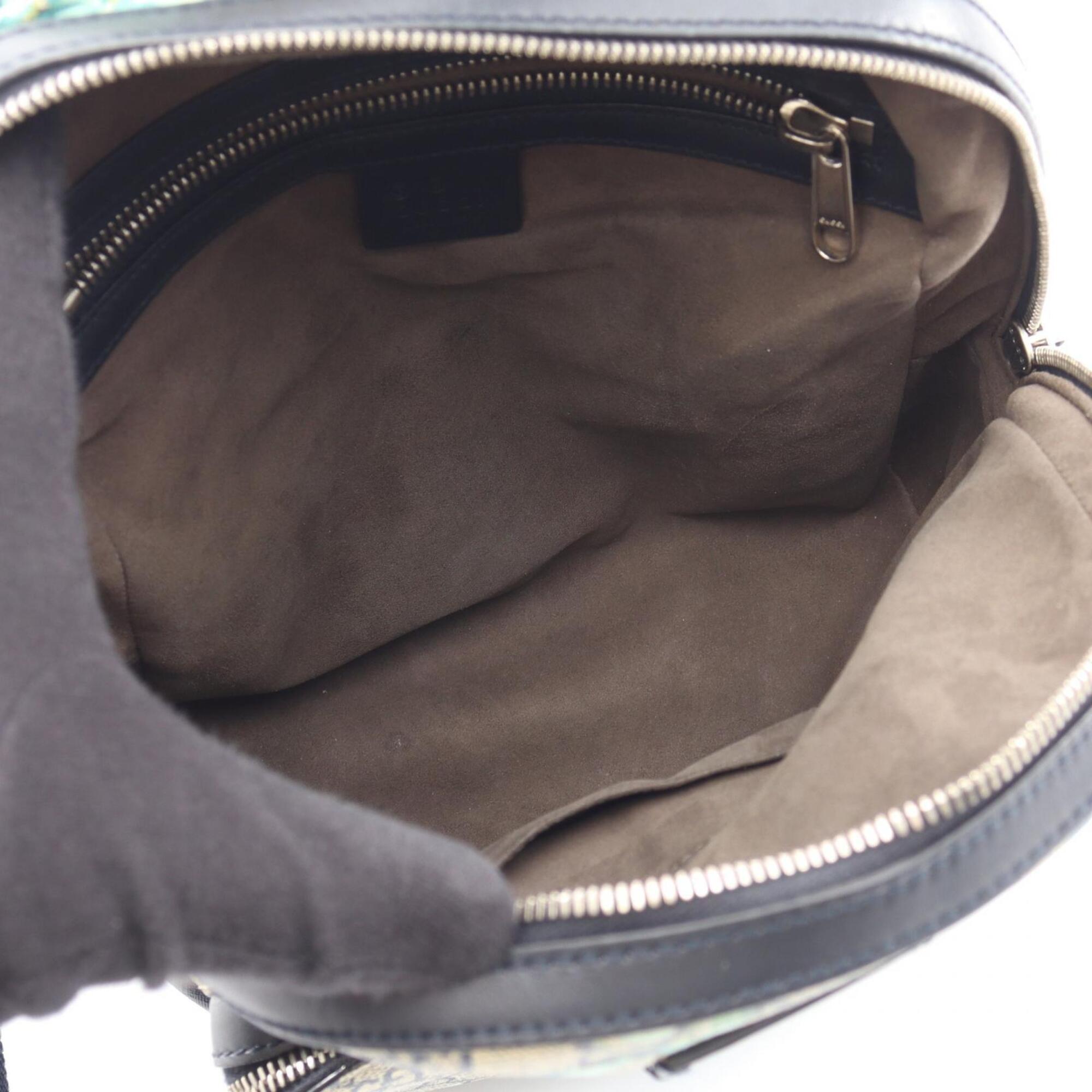 Gucci Beige Blue Navy Coated Canvas Leather Backpack (Pre-Owned)