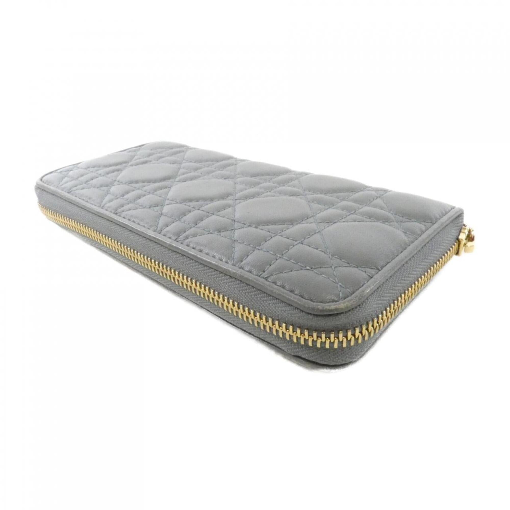 Christian Dior Dark Blue Leather Long Wallet (Bi-Fold) (Pre-Owned)