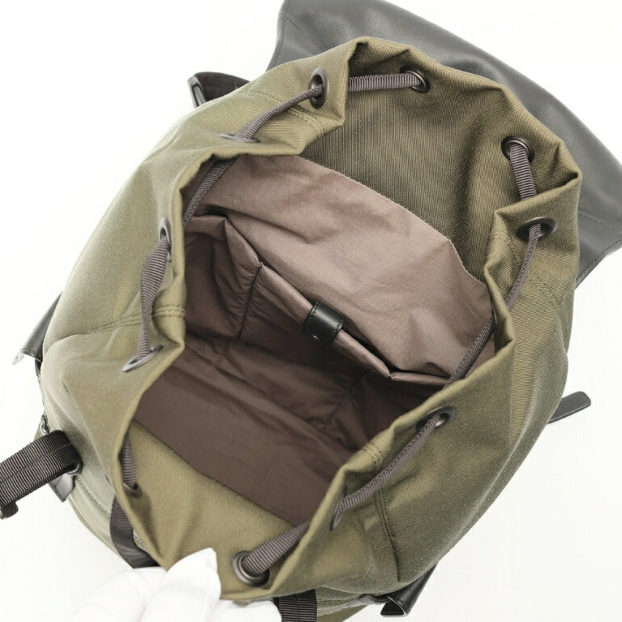Bottega Veneta Black Khaki Nylon Leather Backpack (Pre-Owned)