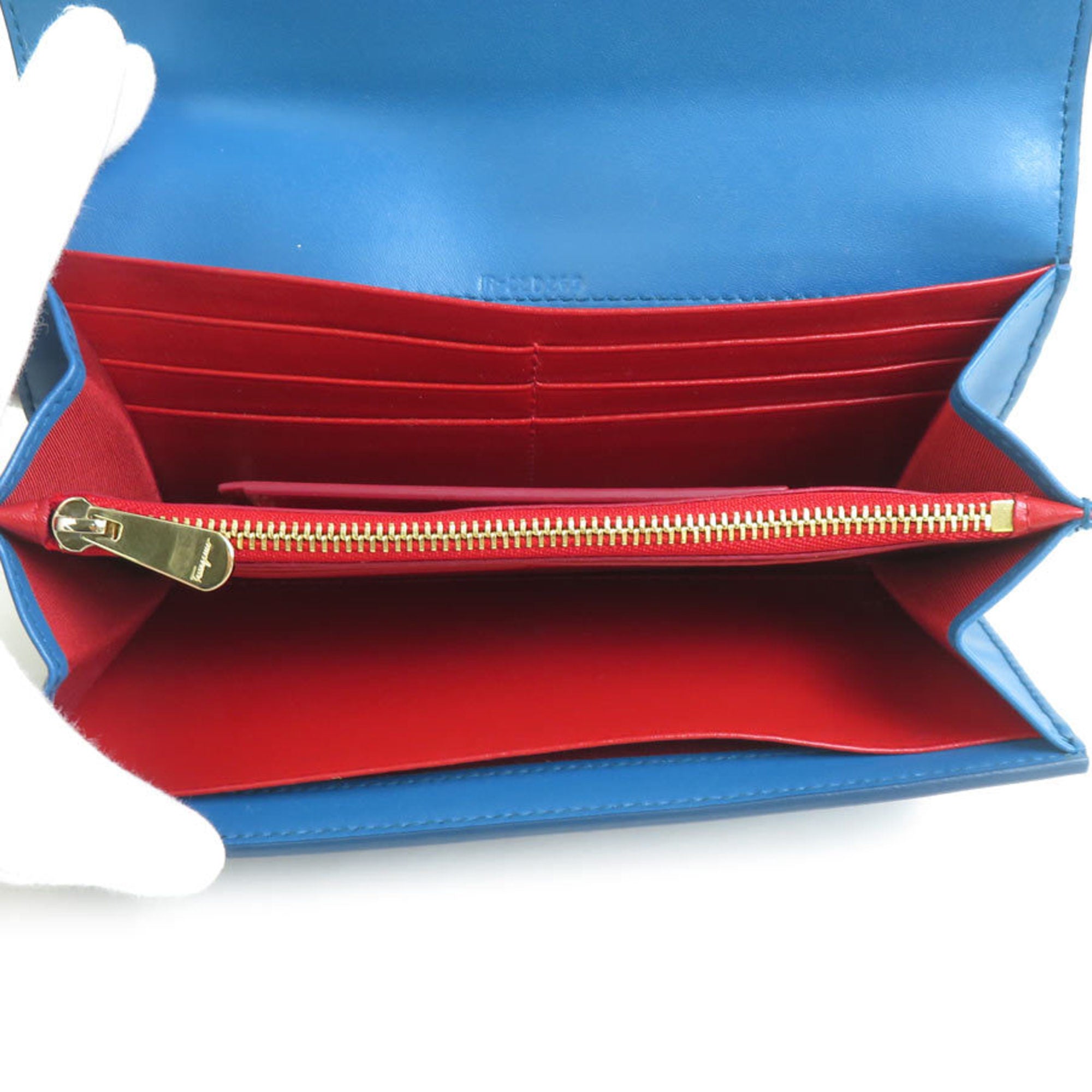 Salvatore Ferragamo Blue Leather Long Wallet (Bi-Fold) (Pre-Owned)
