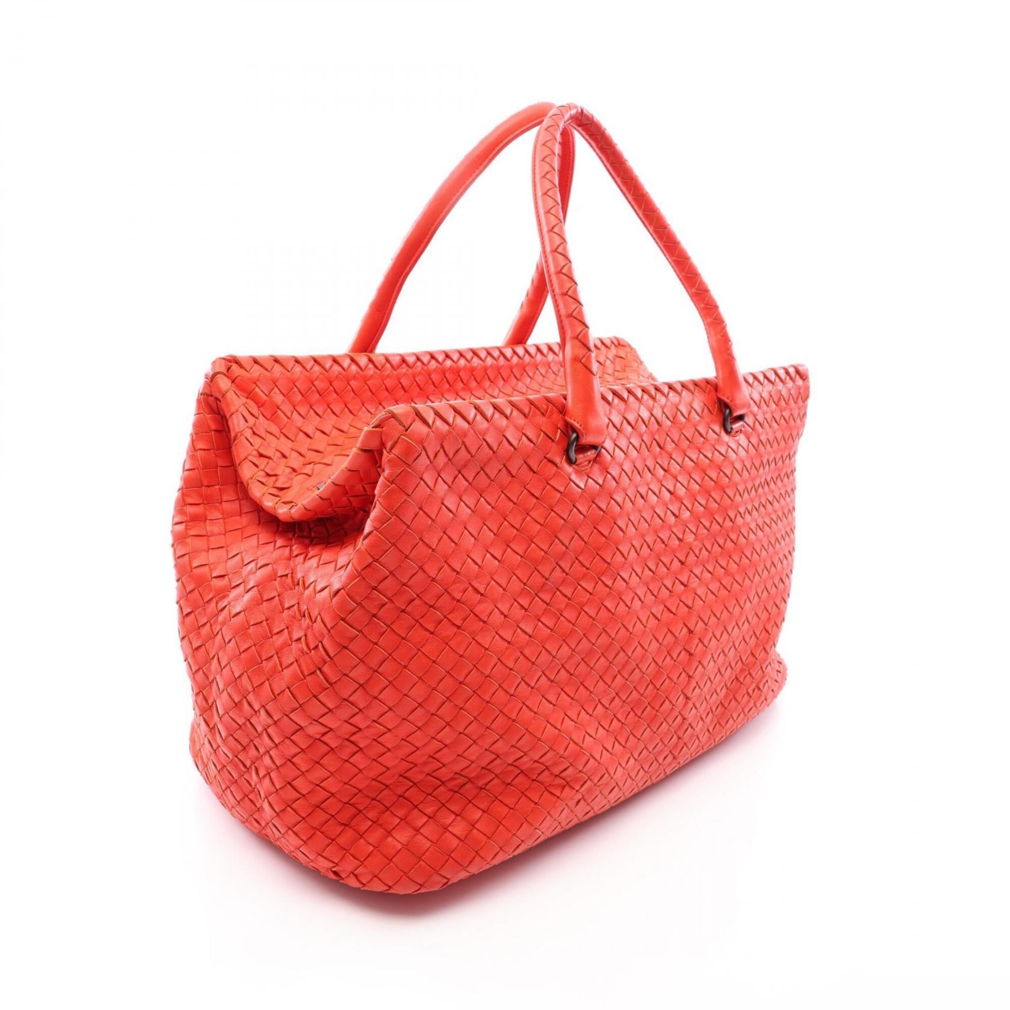 Bottega Veneta Red Color Leather Handbag Tote Bag (Pre-Owned)