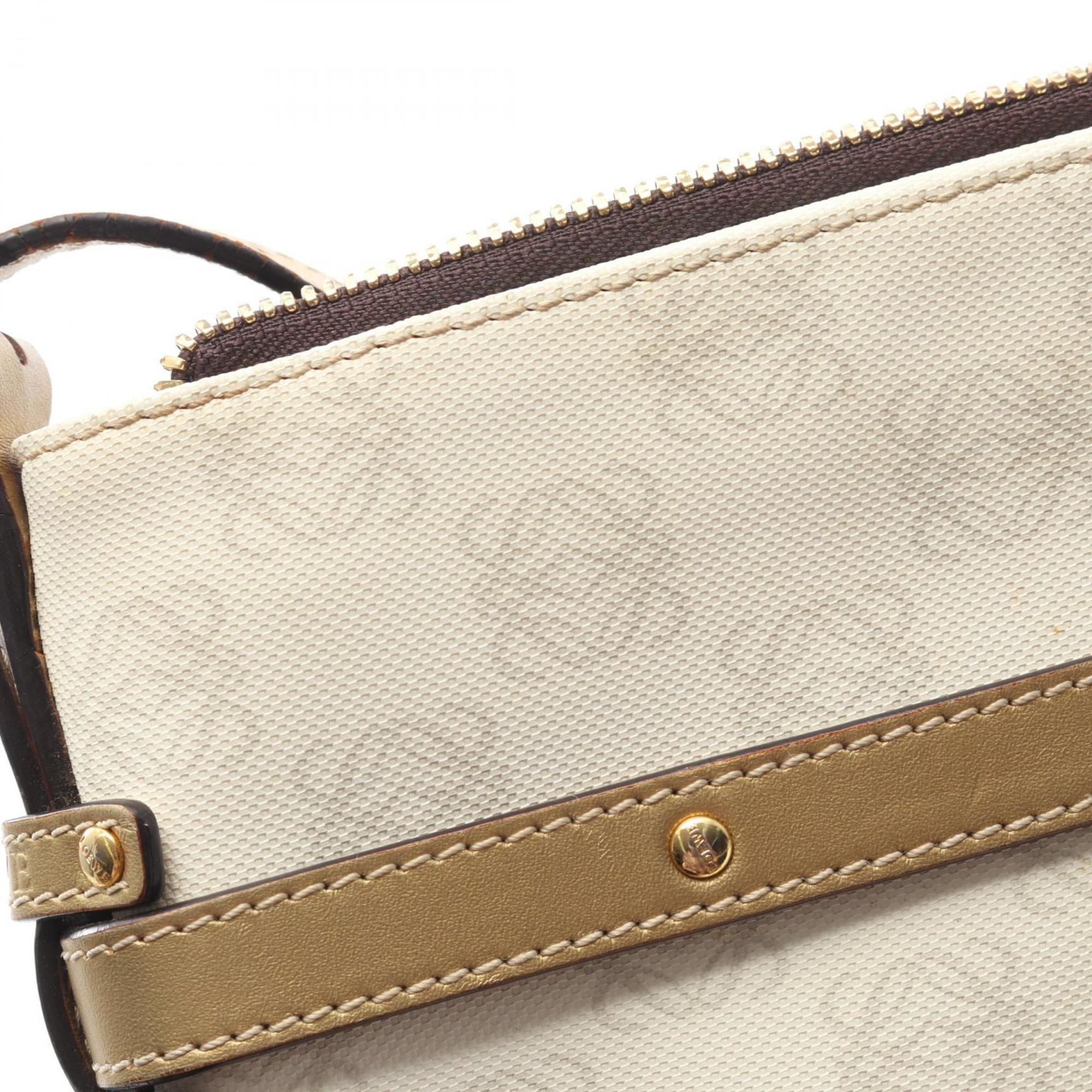 Loewe Gold White Coated Canvas Leather Handbag Shoulder Bag (Pre-Owned)