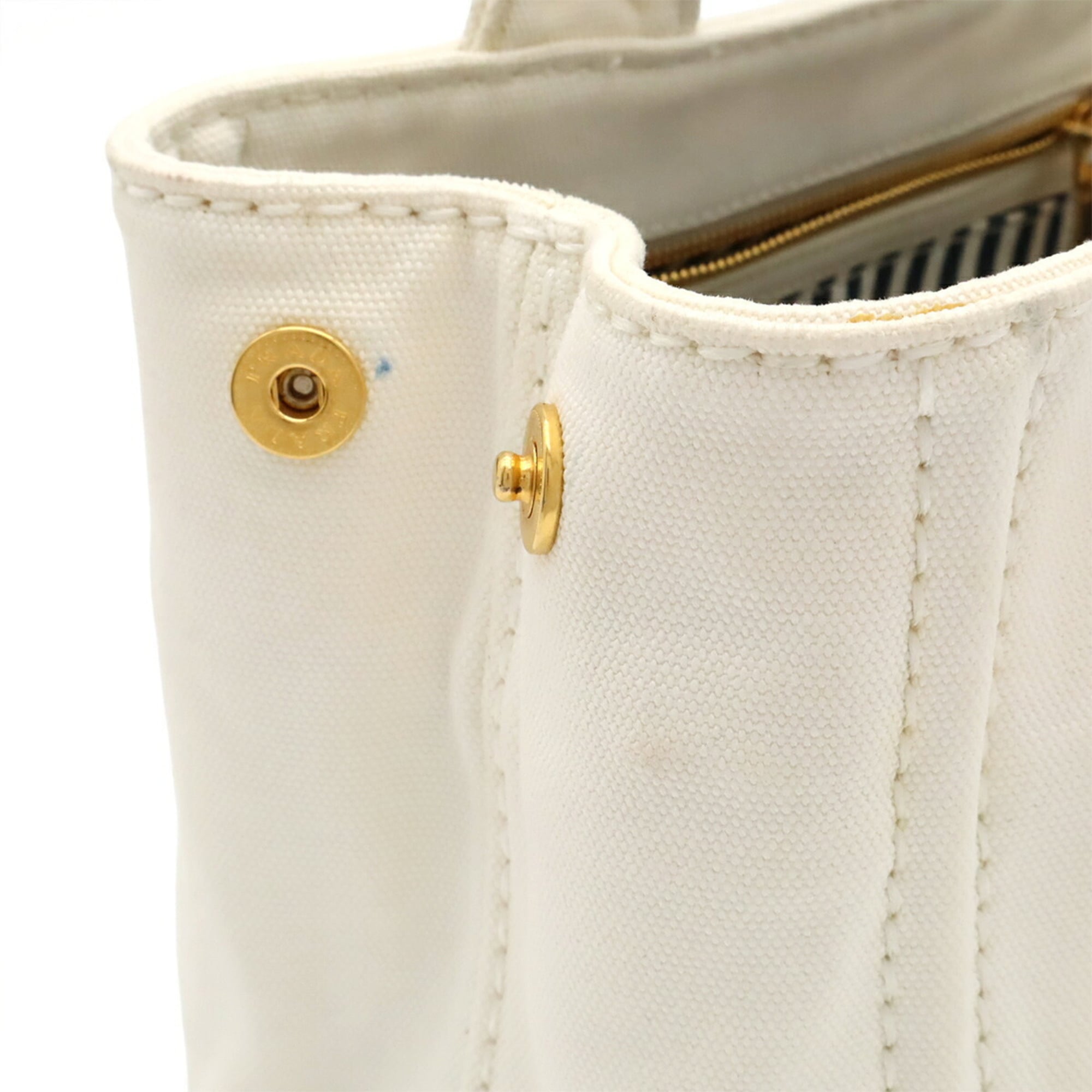 Prada Navy White Yellow Canvas Shoulder Bag Tote Bag (Pre-Owned)