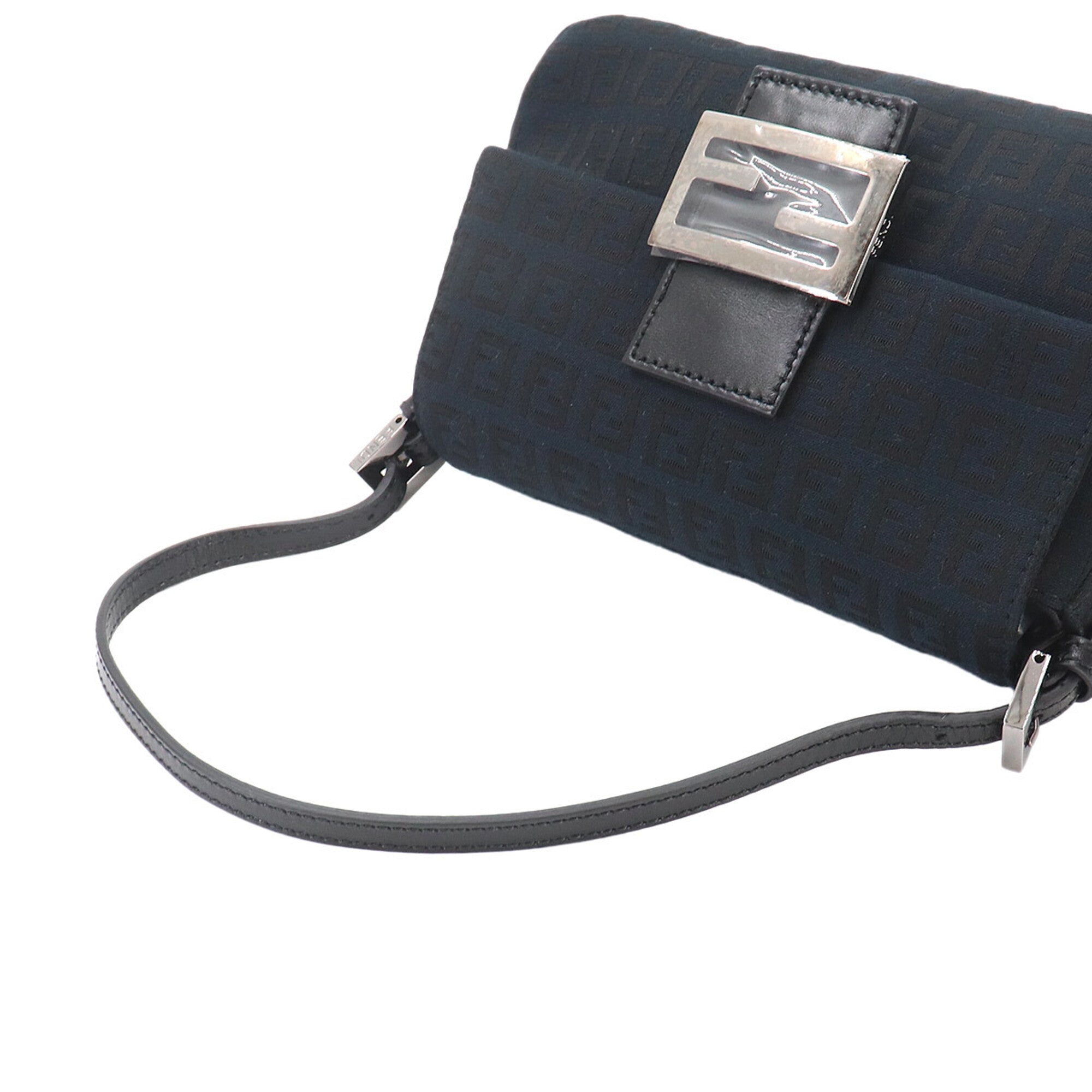 Fendi Zucchino Black Canvas Leather Baguette Bag Handbag Shoulder Bag (Pre-Owned)