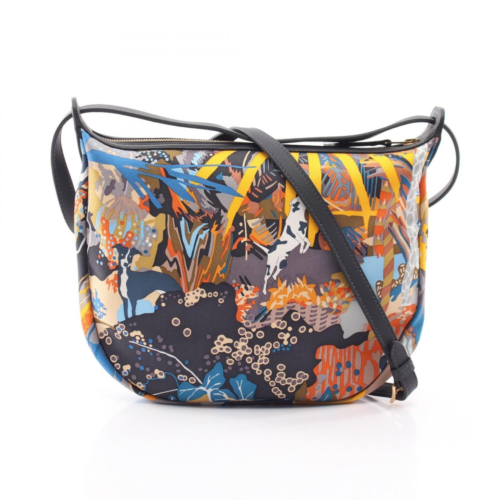 Hermes Multi-Color Navy Silk Swift Leather Handbag Shoulder Bag (Pre-Owned)