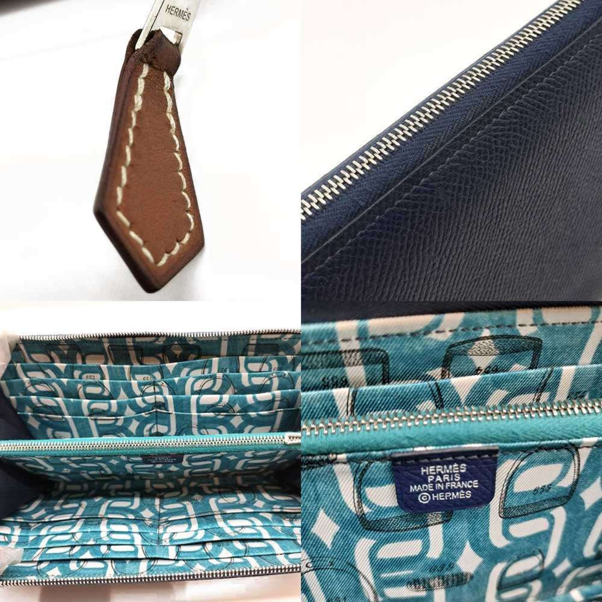 Hermes Azap Navy Epsom Leather Long Wallet (Bi-Fold) (Pre-Owned)