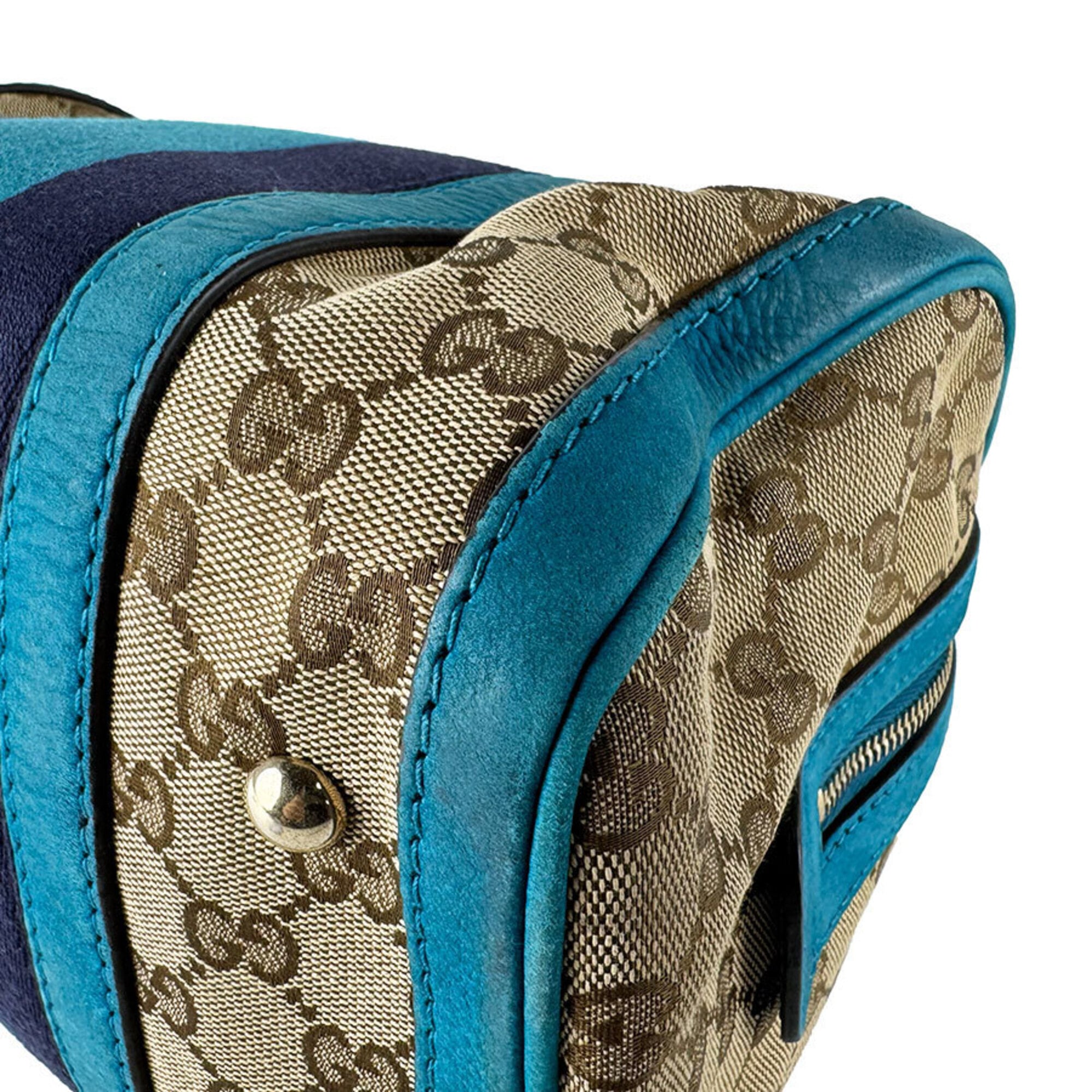 Gucci Brown Turquoise Gg Canvas Leather Handbag Shoulder Bag (Pre-Owned)