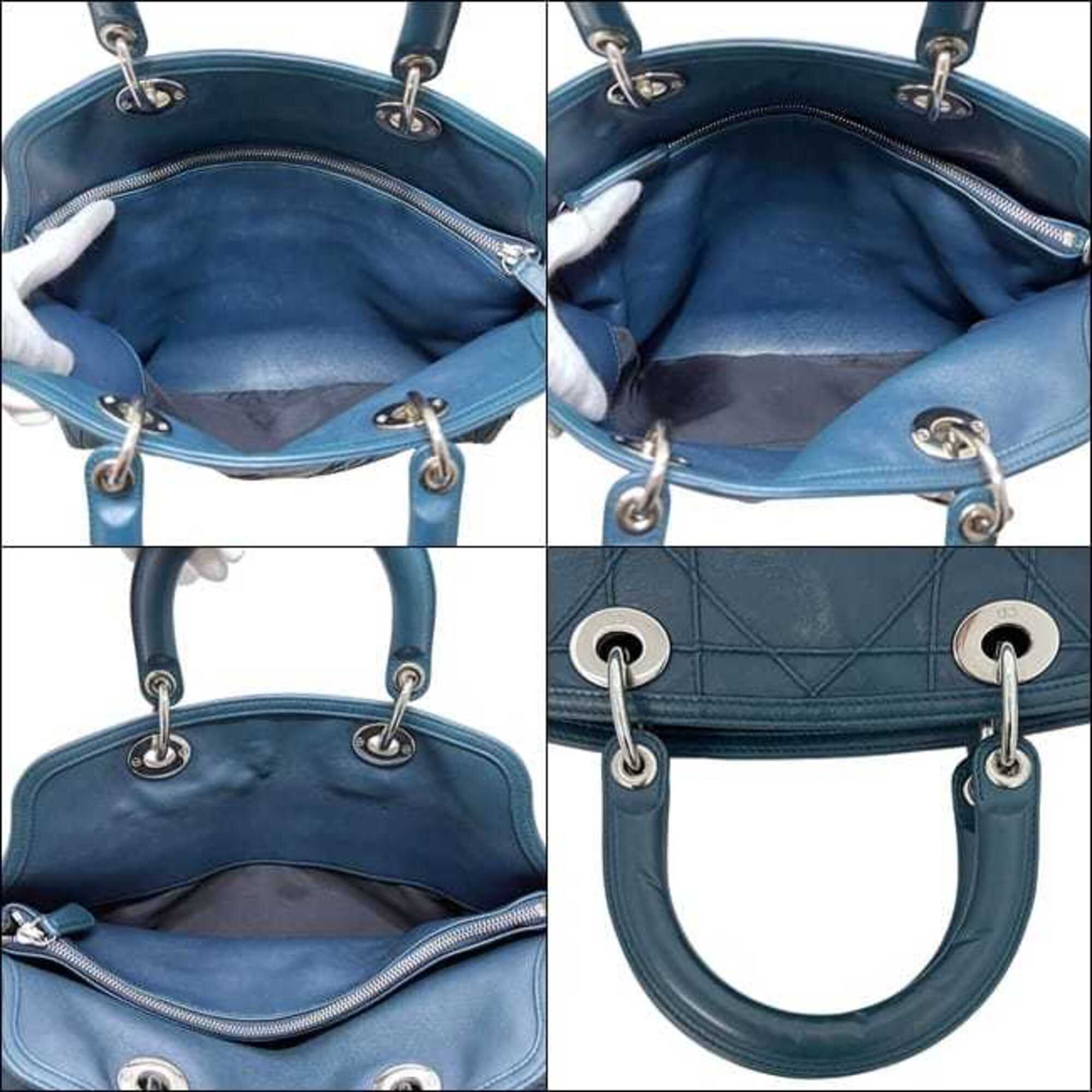 Christian Dior Green Blue Green Leather Handbag Tote Bag (Pre-Owned)