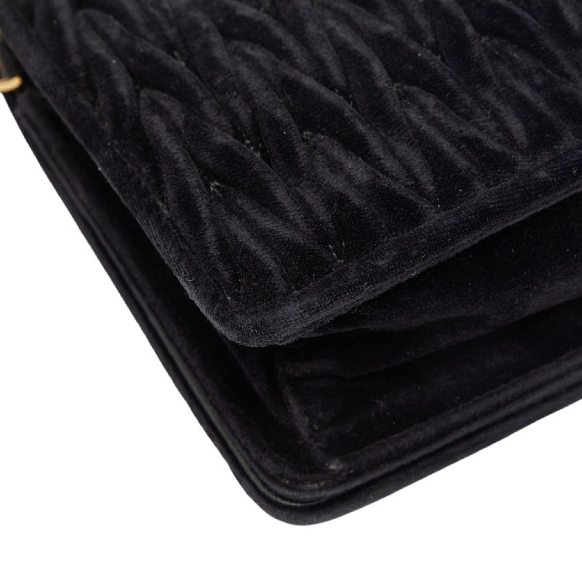 Miu Miu Matelasse Black Velvet Leather Shoulder Bag (Pre-Owned)