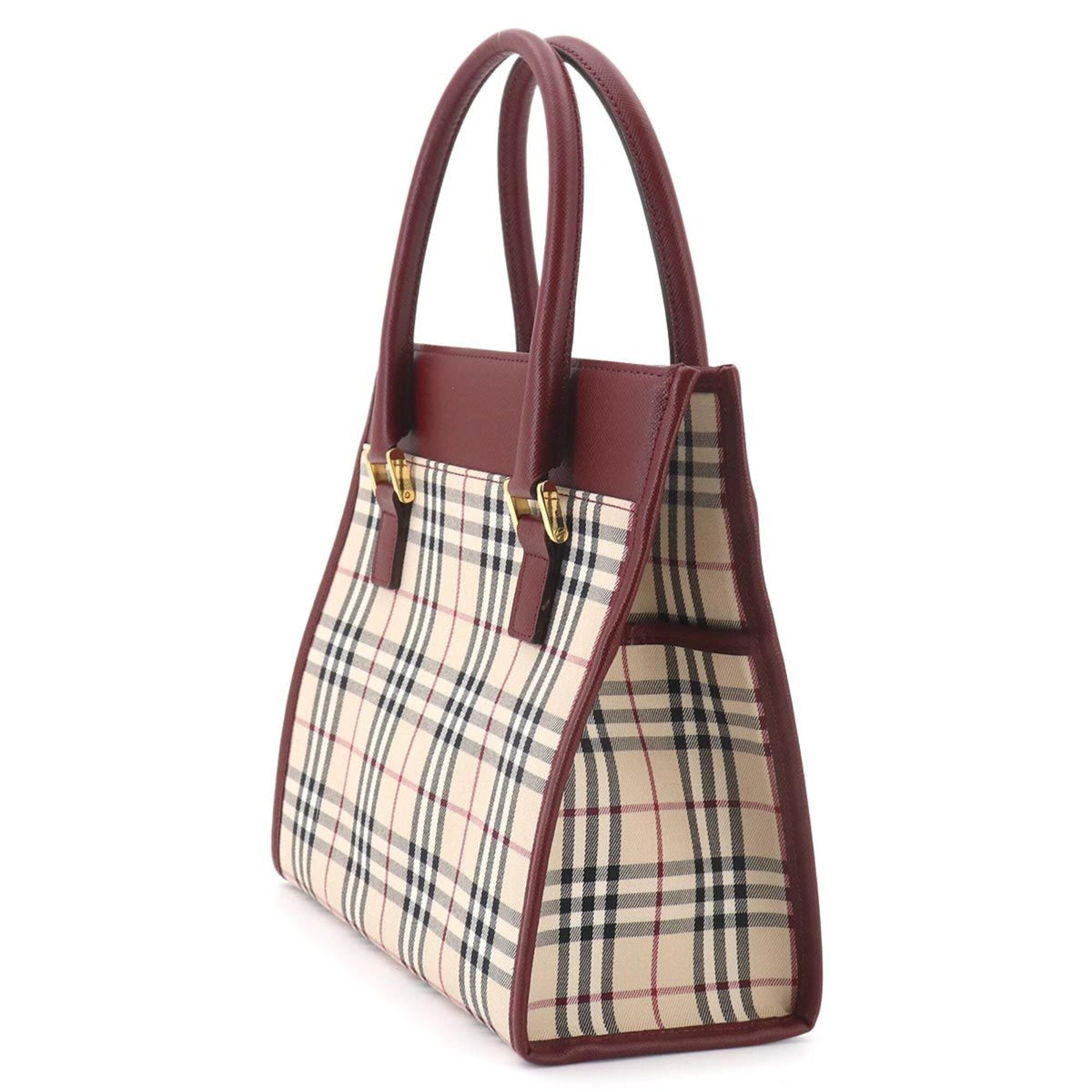 Burberry Beige Bordeaux Canvas Leather Handbag (Pre-Owned)