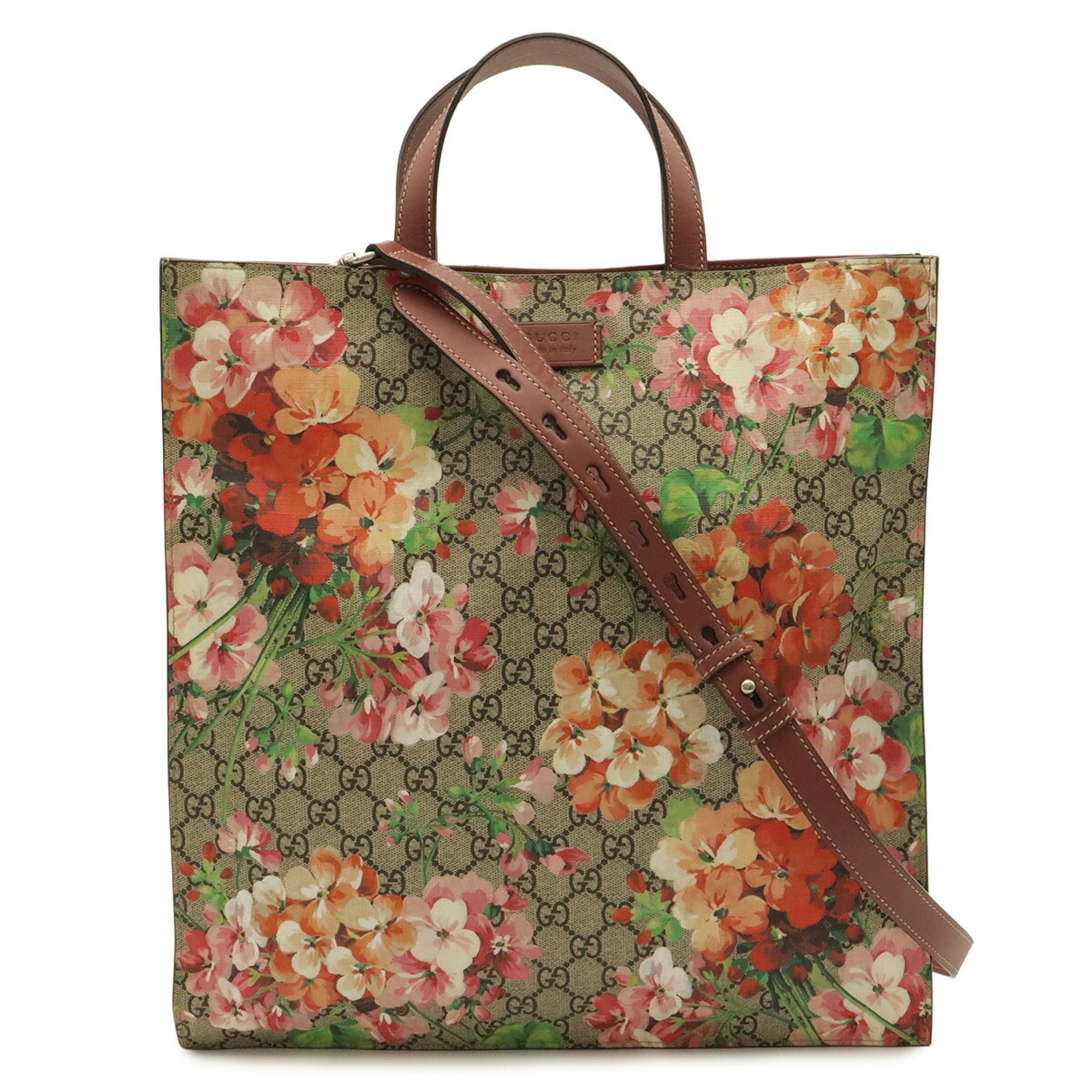 Gucci Beige Multi-Color Pink Gg Supreme Canvas Leather Shoulder Bag Tote Bag (Pre-Owned)