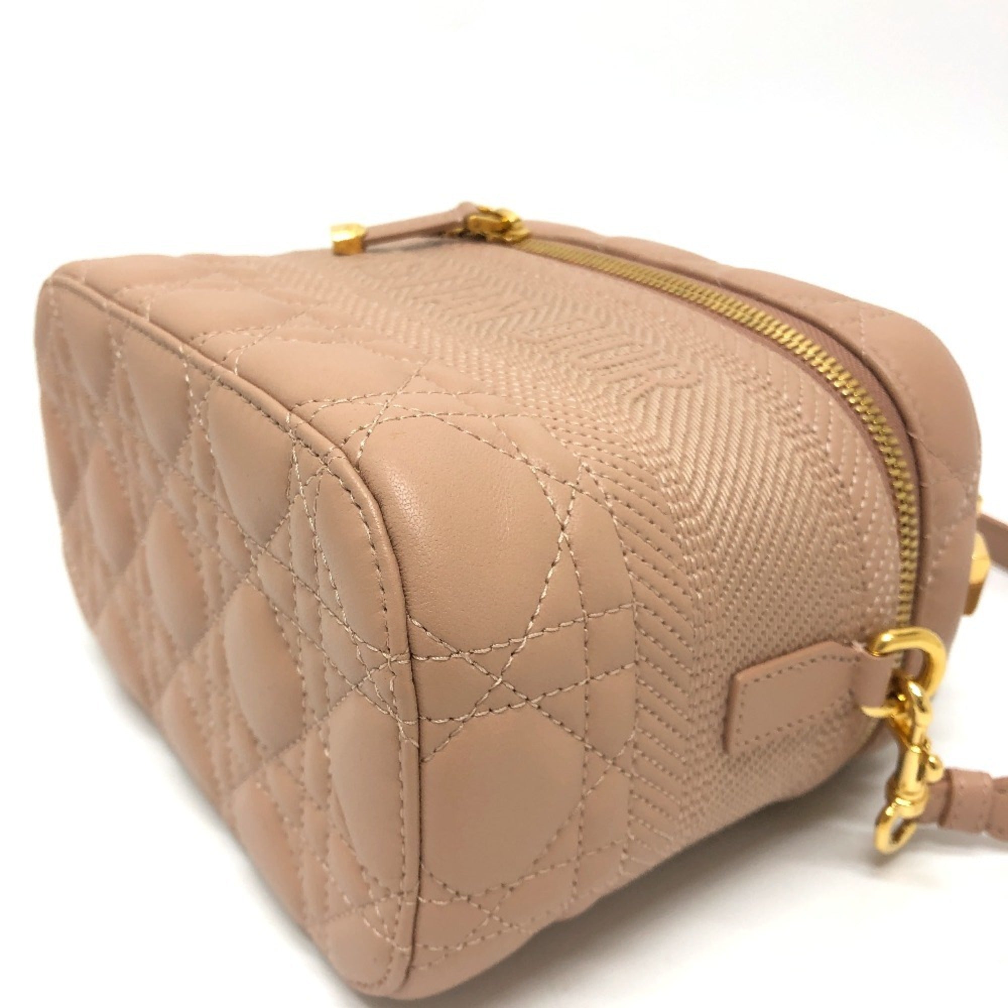 Christian Dior Cannage/Lady Dior Pink Canvas Leather Handbag Vanity Bag (Pre-Owned)