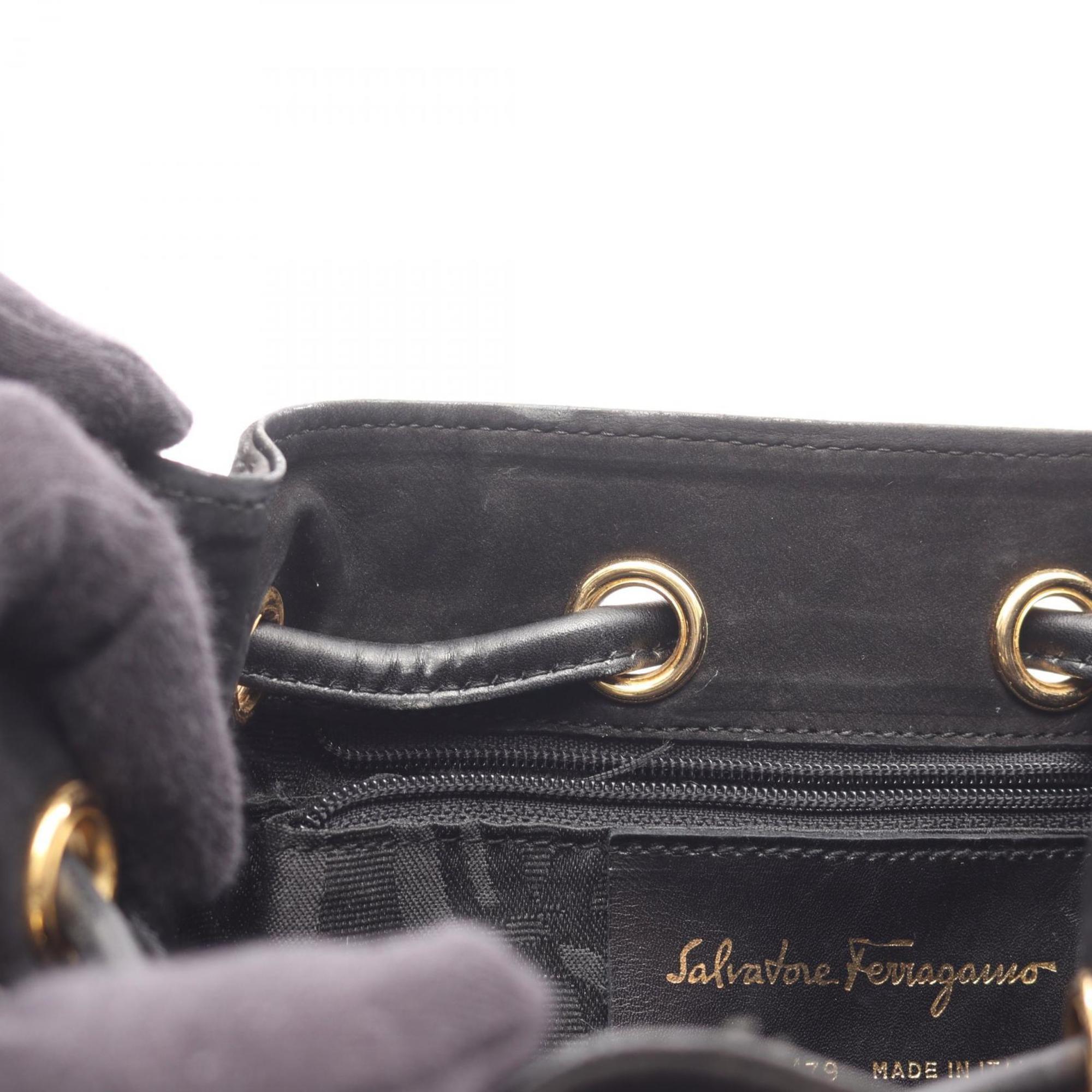 Salvatore Ferragamo Vara Black Suede Shoulder Bag (Pre-Owned)