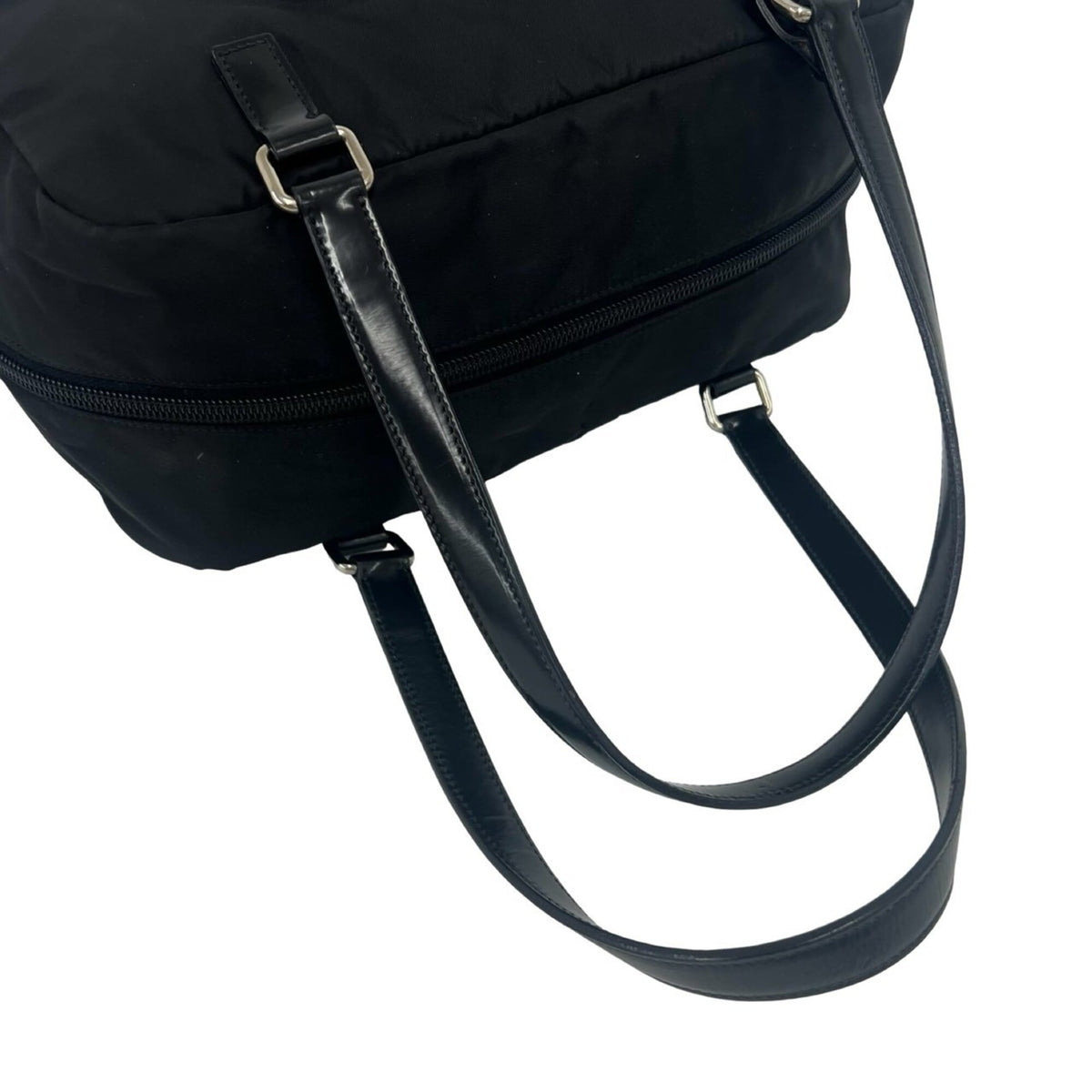 Prada Black Nylon Patent Leather Boston Bag Shoulder Bag (Pre-Owned)