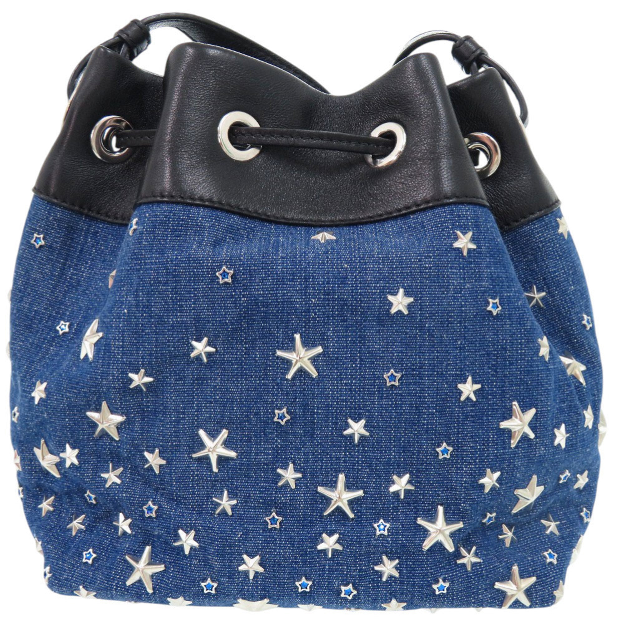 Jimmy Choo Black Blue Denim Leather Shoulder Bag (Pre-Owned)