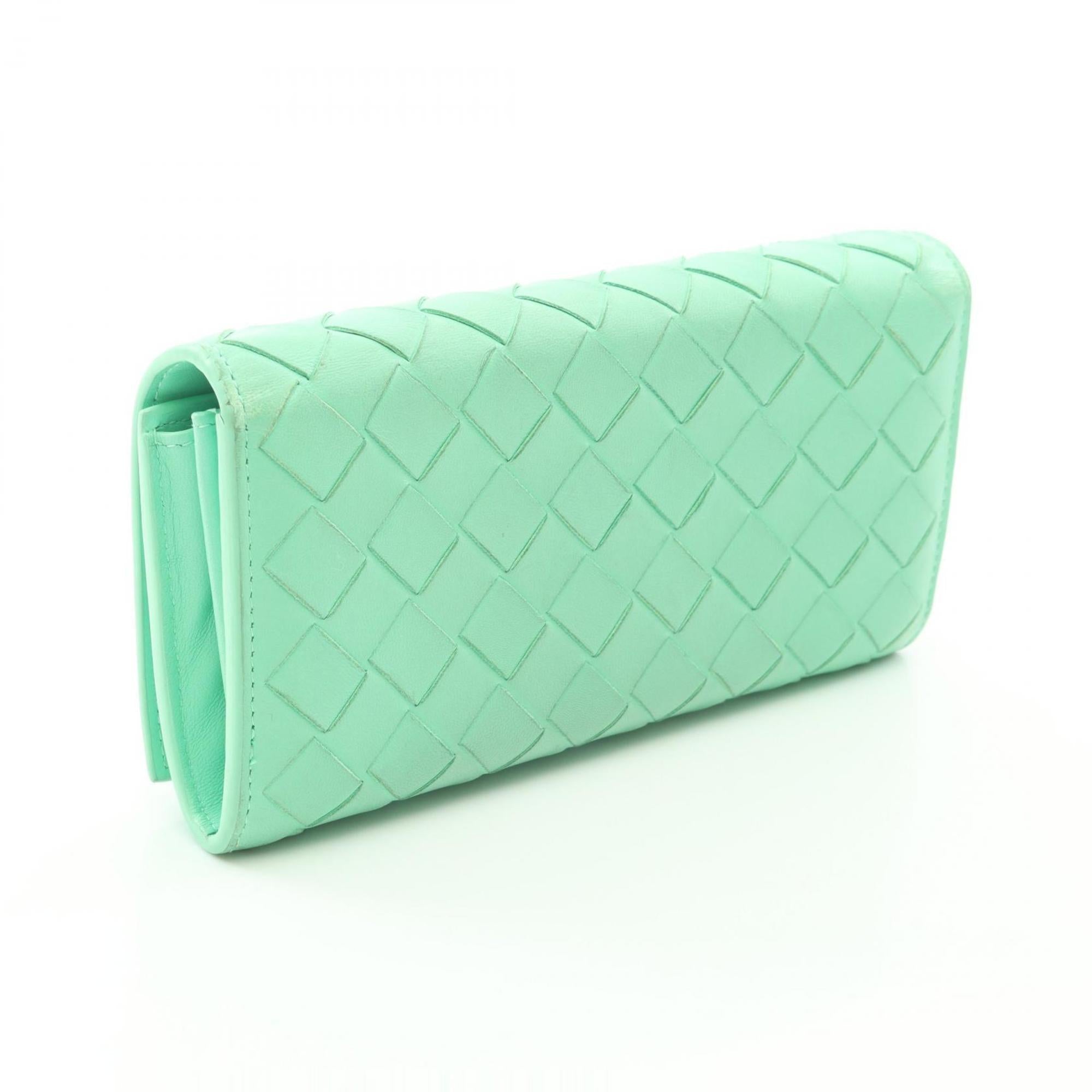 Bottega Veneta Green Leather Long Wallet (Bi-Fold) (Pre-Owned)