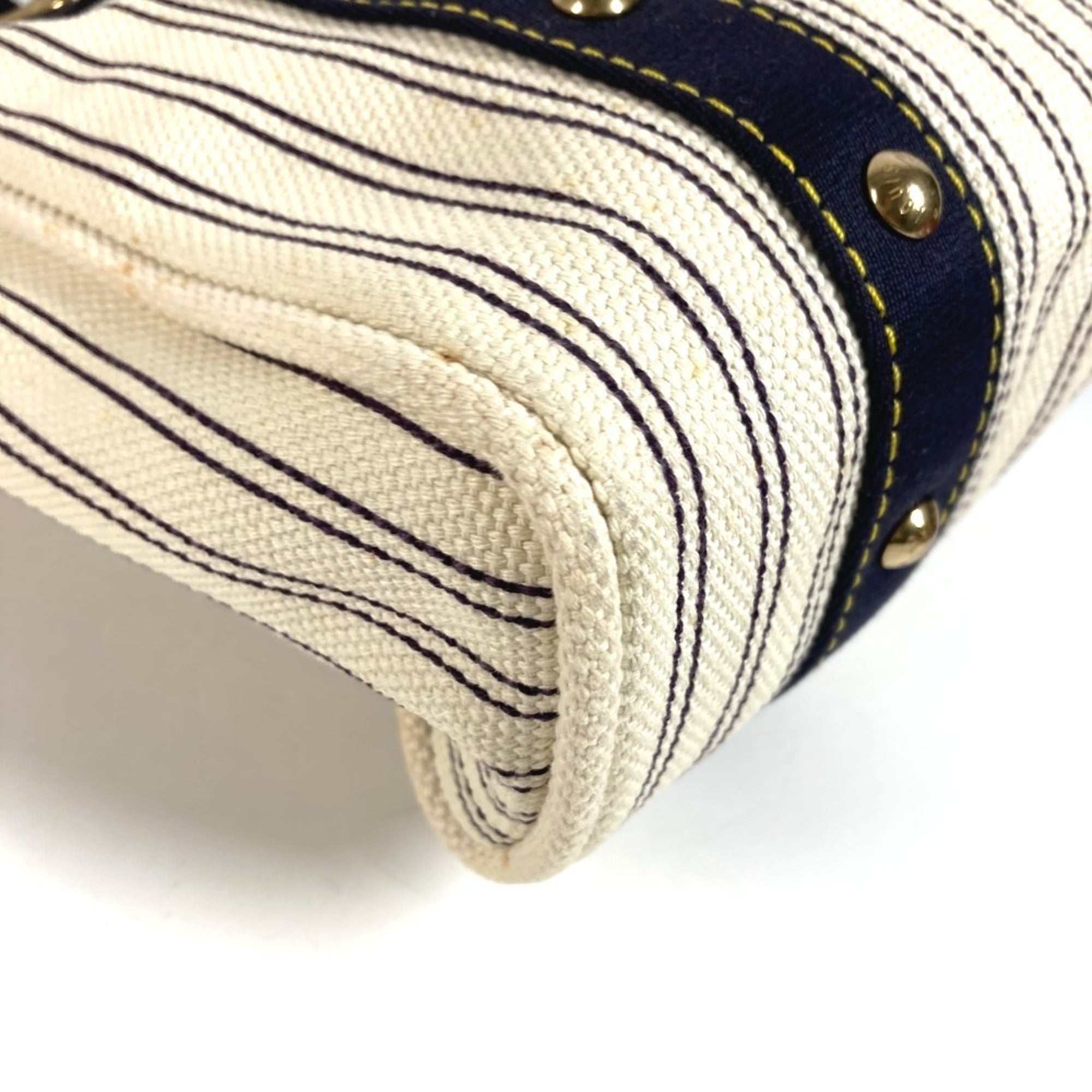 Louis Vuitton Navy White Canvas Shoulder Bag Tote Bag (Pre-Owned)
